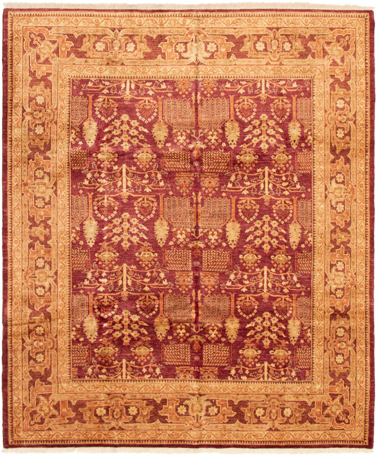 Hand-knotted Peshawar Oushak Burgundy Wool Rug 8'0" x 9'4" Size: 8'0" x 9'4"  