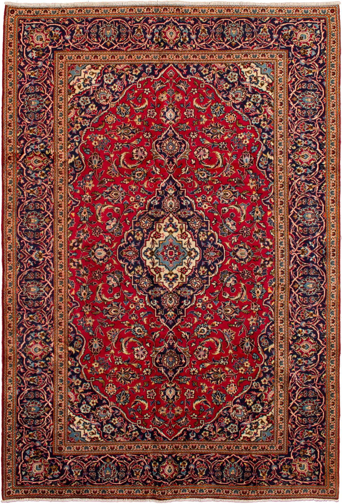 Hand-knotted Kashan Red Wool Rug 6'7" x 9'9"  Size: 6'7" x 9'9"  