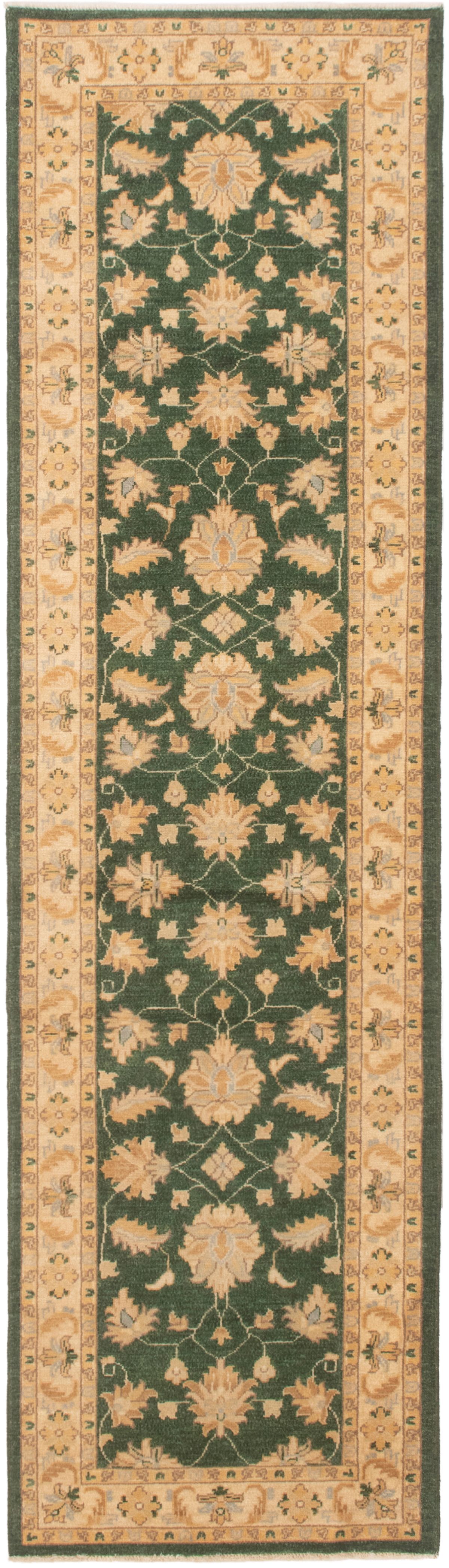 Hand-knotted Peshawar Oushak Green Wool Rug 2'7" x 9'8" Size: 2'7" x 9'8"  