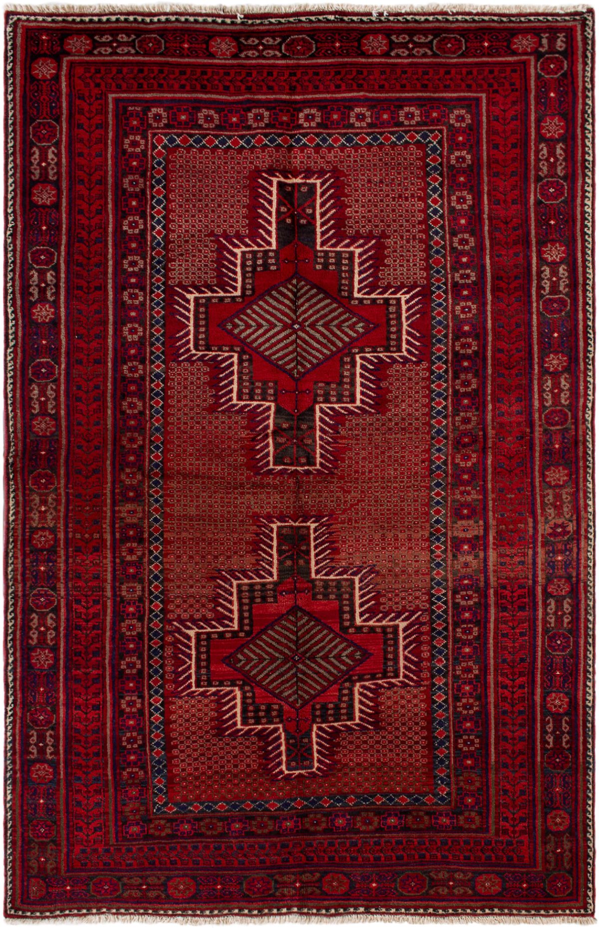 Hand-knotted Afshar Red Wool Rug 4'8" x 7'5" Size: 4'8" x 7'5"  