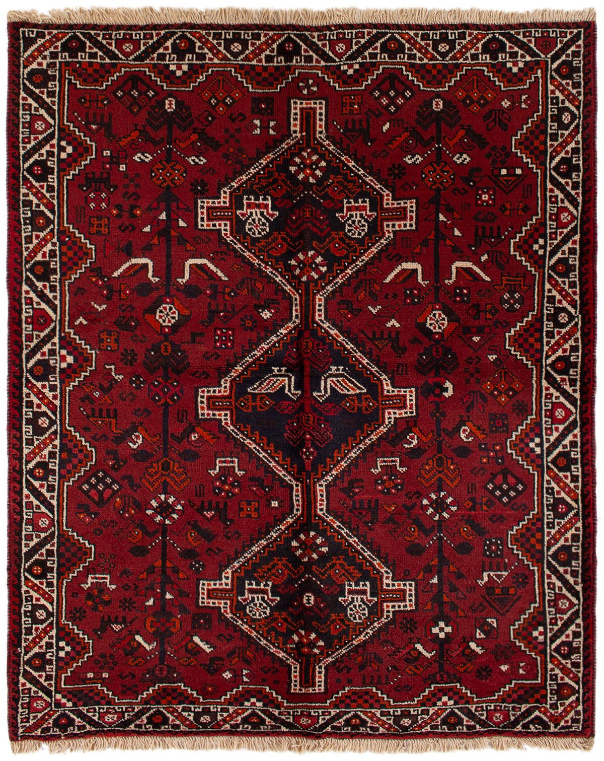 Hand-knotted Shiraz  Wool Rug 5'2" x 6'6" Size: 5'2" x 6'6"  