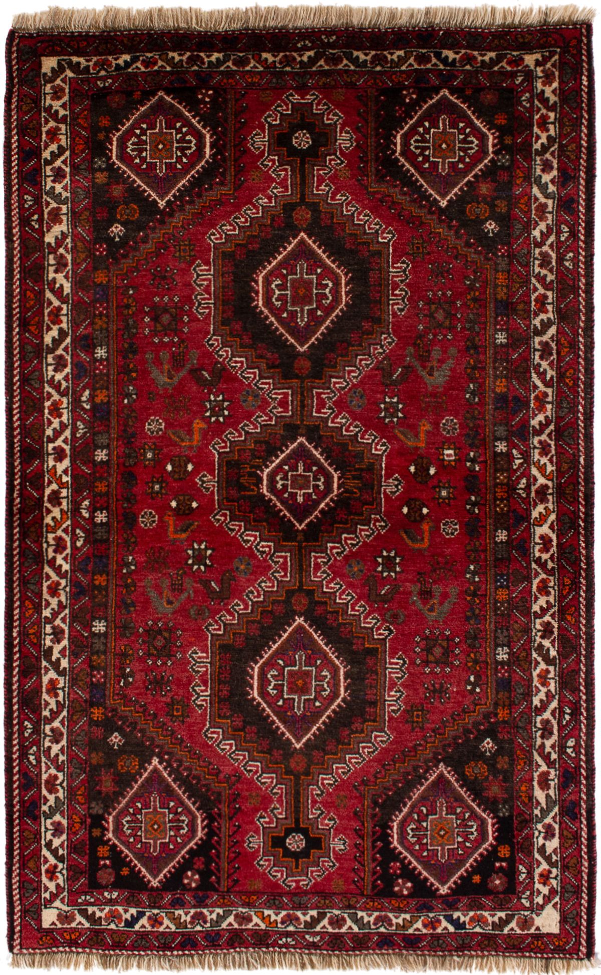 Hand-knotted Shiraz Qashqai  Wool Rug 3'7" x 5'10" Size: 3'7" x 5'10"  