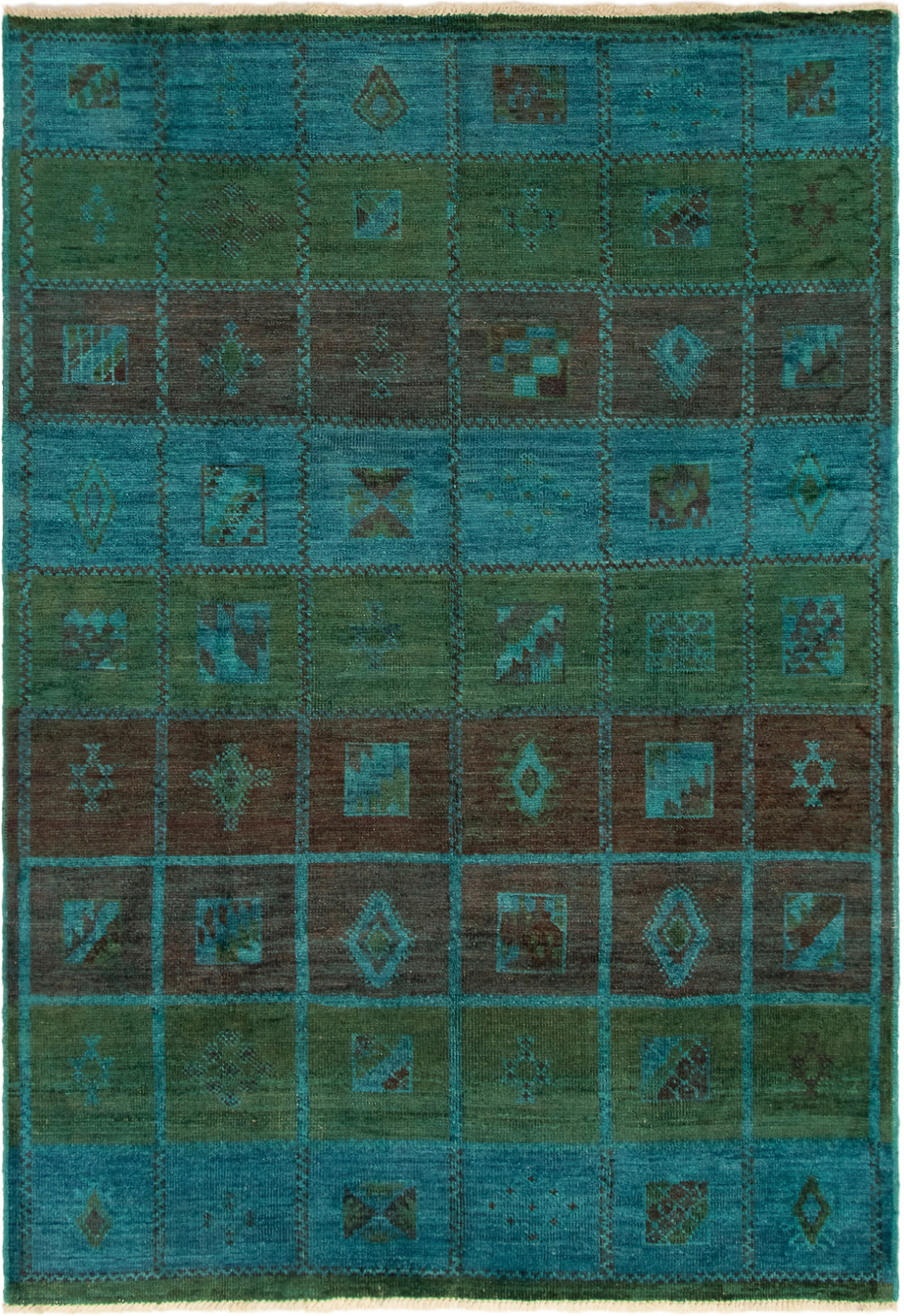 Hand-knotted Color transition Green, Turquoise Wool Rug 6'9" x 9'4" Size: 6'9" x 9'4"  