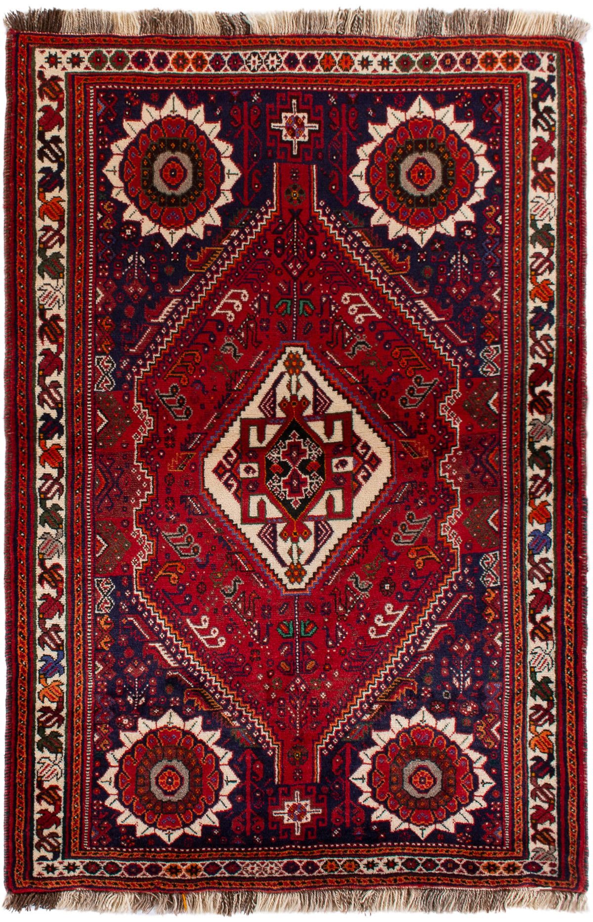Hand-knotted Shiraz Qashqai  Wool Rug 3'10" x 5'11" Size: 3'10" x 5'11"  