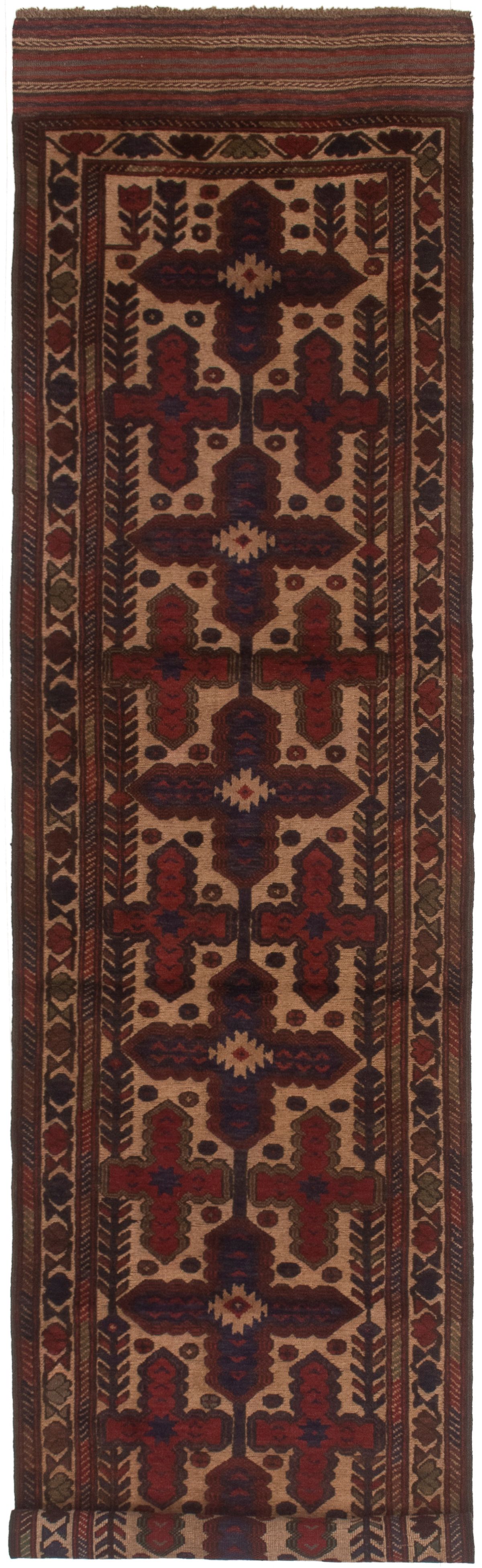 Hand-knotted Tajik Caucasian Cream, Red Wool Rug 2'9" x 11'9" Size: 2'9" x 11'9"  