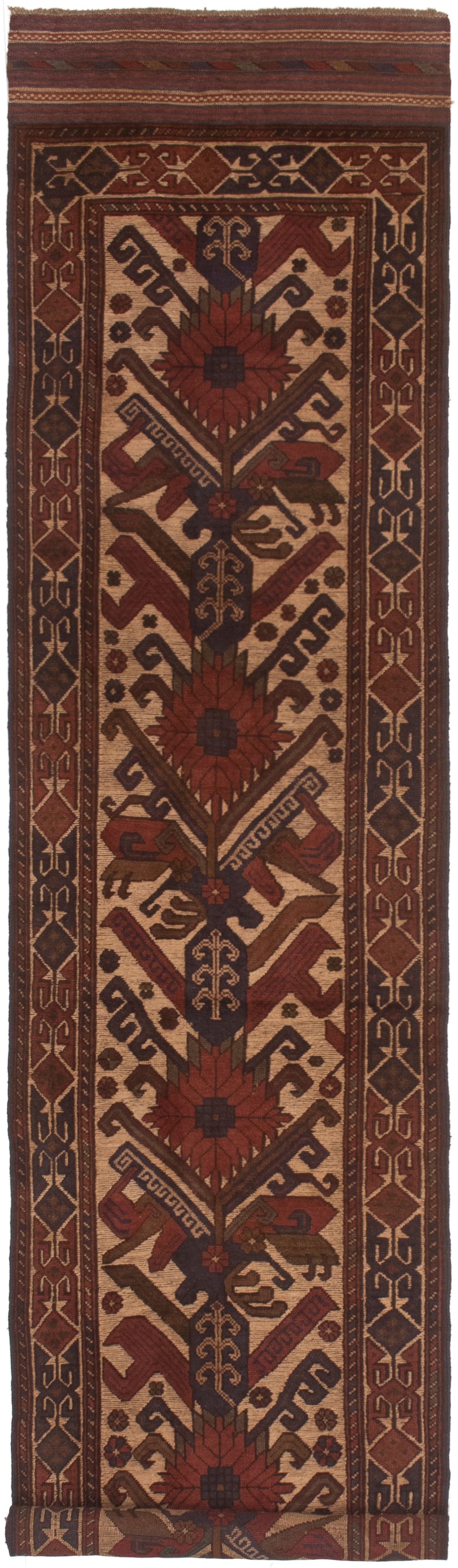 Hand-knotted Tajik Caucasian Cream, Red Wool Rug 2'6" x 12'1" Size: 2'6" x 12'1"  