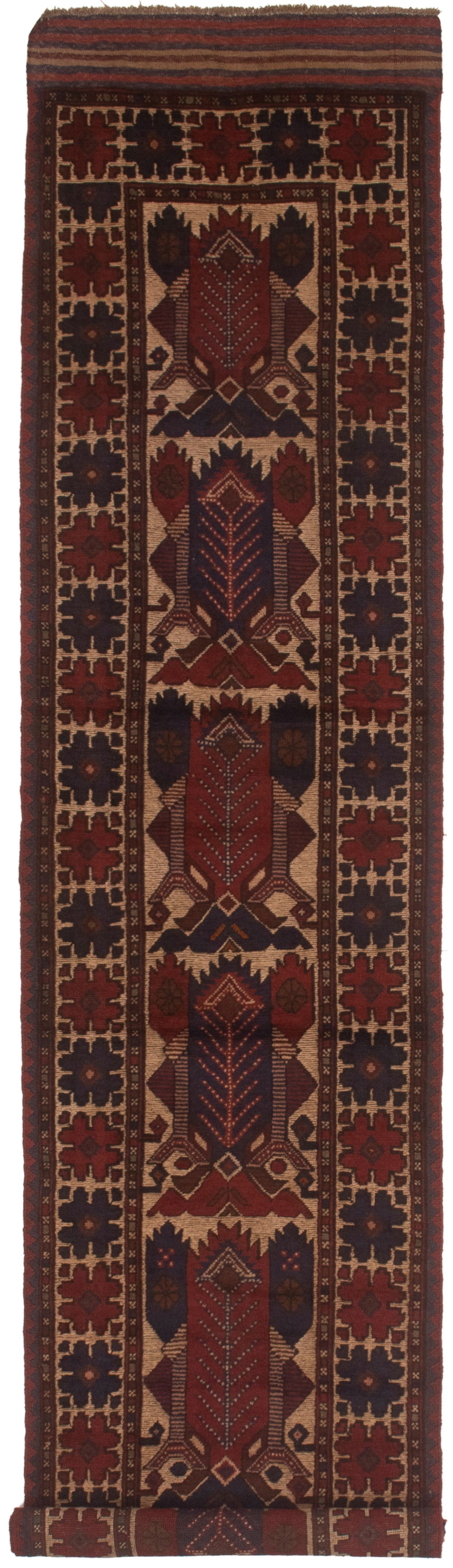 Hand-knotted Tajik Caucasian Dark Navy, Red Wool Rug 2'7" x 12'4" Size: 2'7" x 12'4"  