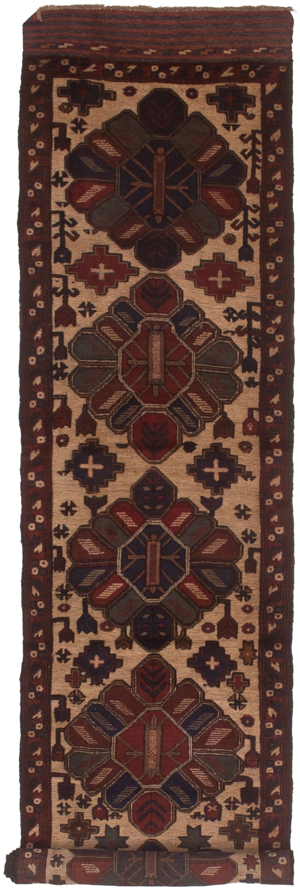 Hand-knotted Tajik Caucasian Cream, Dark Navy Wool Rug 2'9" x 12'6" Size: 2'9" x 12'6"  