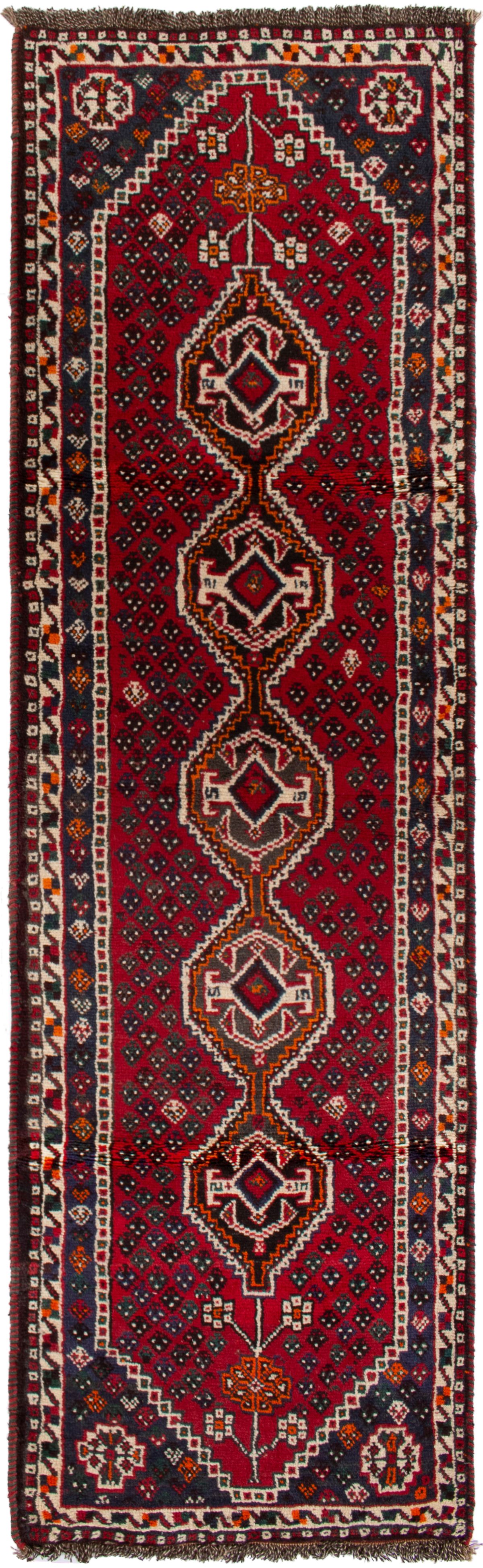 Hand-knotted Shiraz  Wool Rug 2'6" x 9'3" Size: 2'6" x 9'3"  