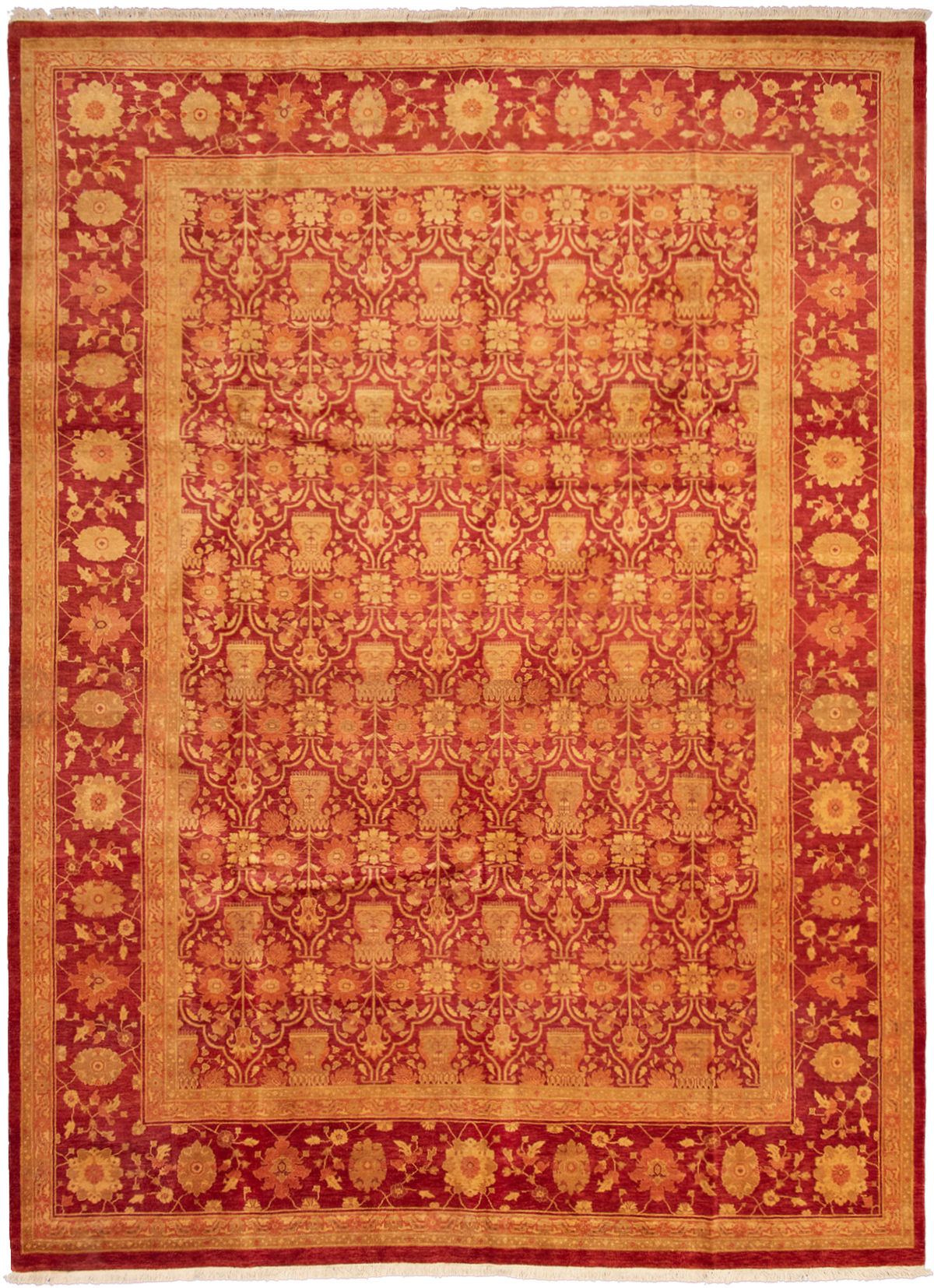 Hand-knotted Peshawar Oushak Dark Red Wool Rug 10'3" x 13'10" Size: 10'3" x 13'10"  