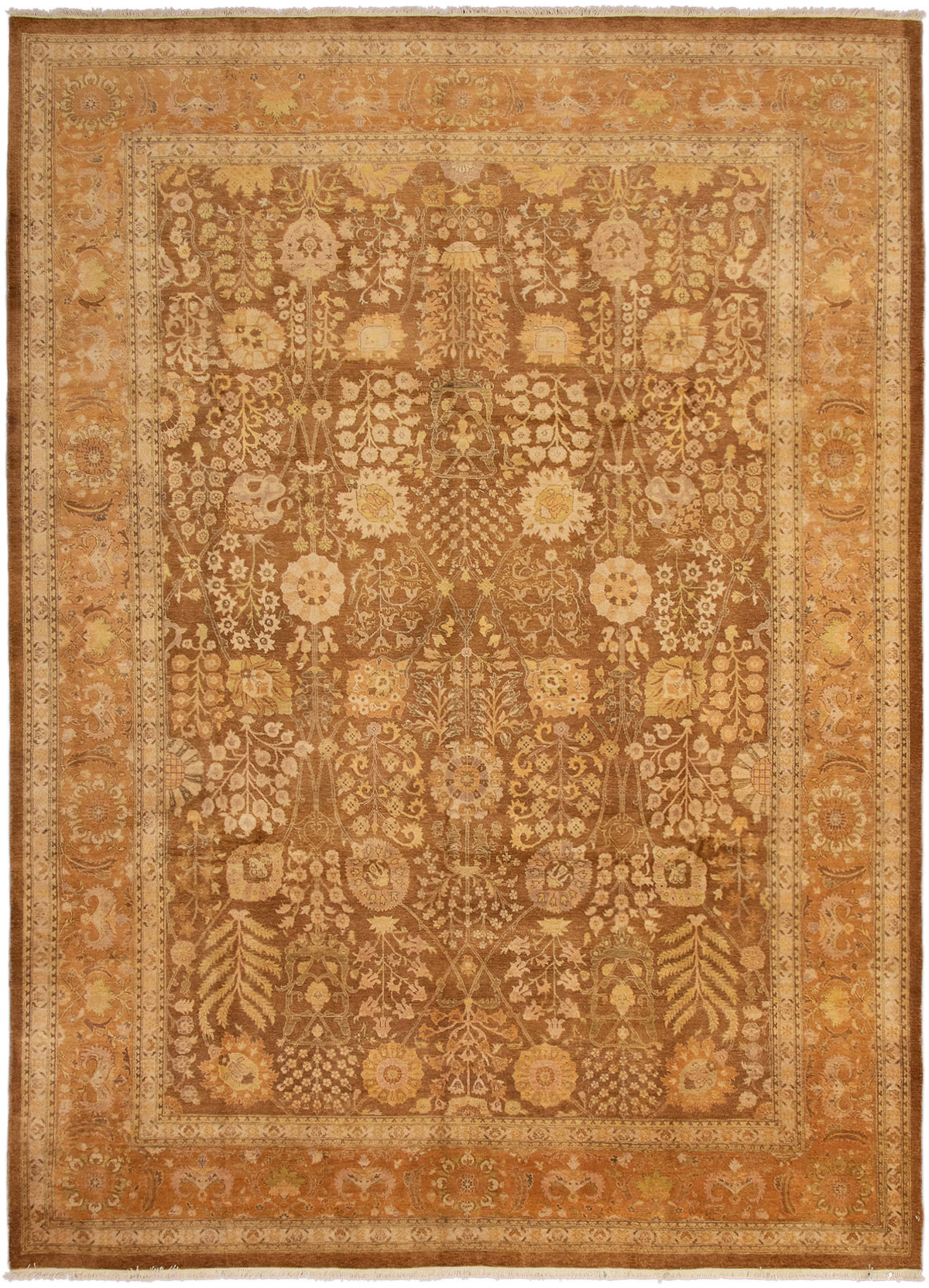 Hand-knotted Peshawar Oushak Brown Wool Rug 10'1" x 13'9" Size: 10'1" x 13'9"  