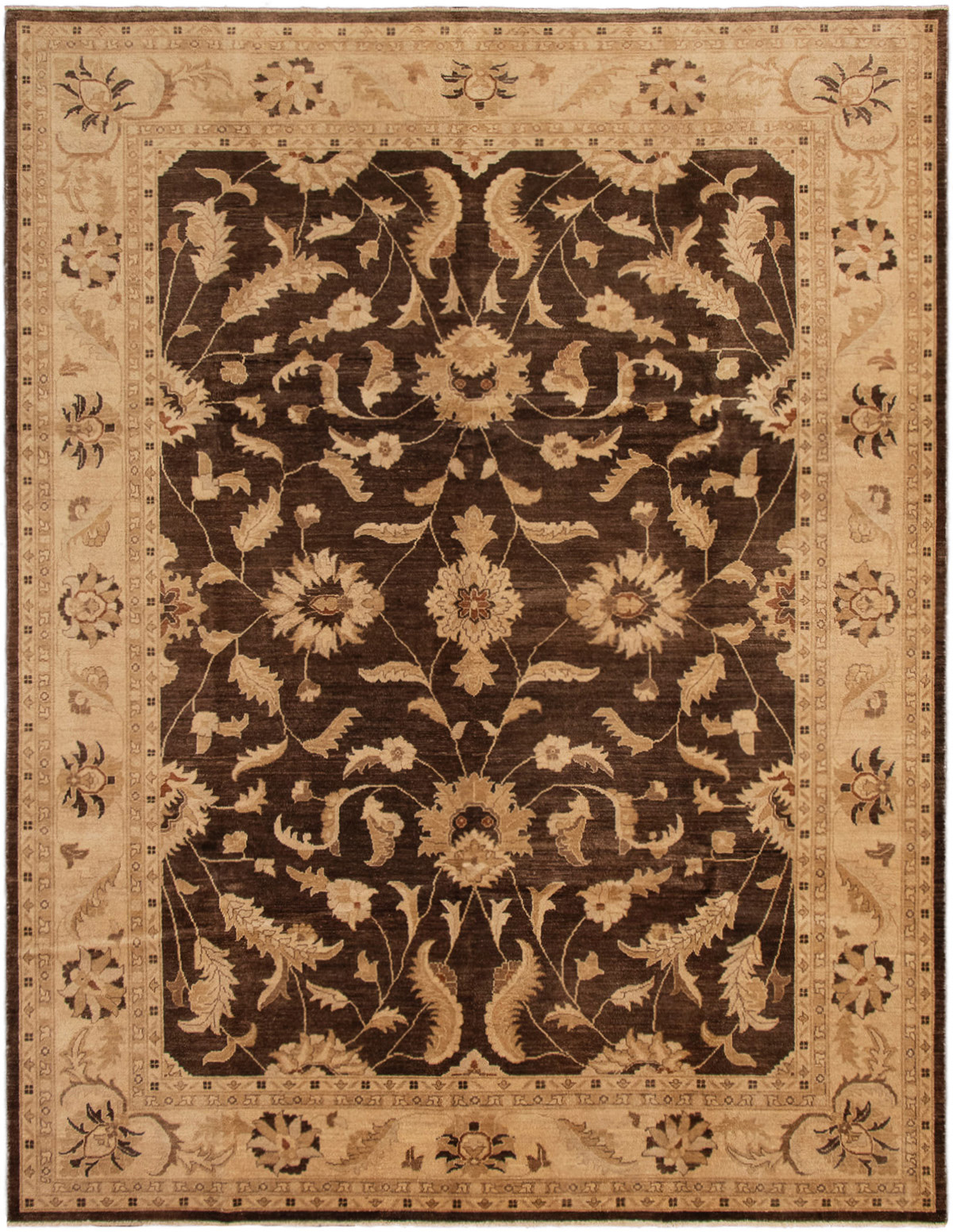 Hand-knotted Peshawar Oushak Dark Brown Wool Rug 8'10" x 11'7" Size: 8'10" x 11'7"  
