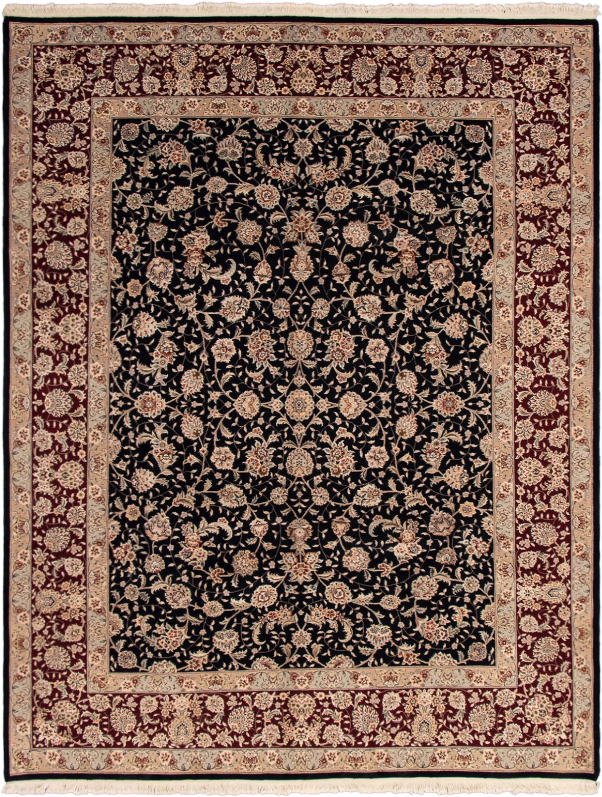 Hand-knotted Sino Persian 180L Black Wool/Silk Rug 8'0" x 10'0" Size: 8'0" x 10'0"  