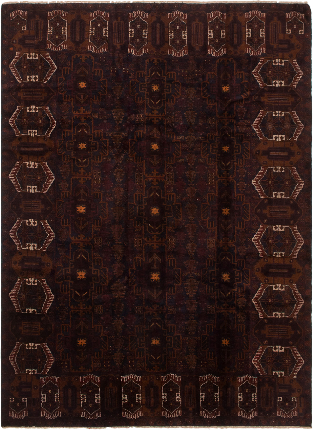 Hand-knotted Finest Rizbaft Black, Brown Wool Rug 6'9" x 9'2" Size: 6'9" x 9'2"  