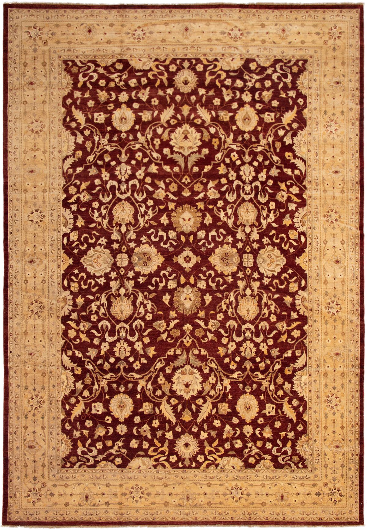 Hand-knotted Peshawar Oushak Dark Red Wool Rug 12'2" x 17'8" Size: 12'2" x 17'8"  
