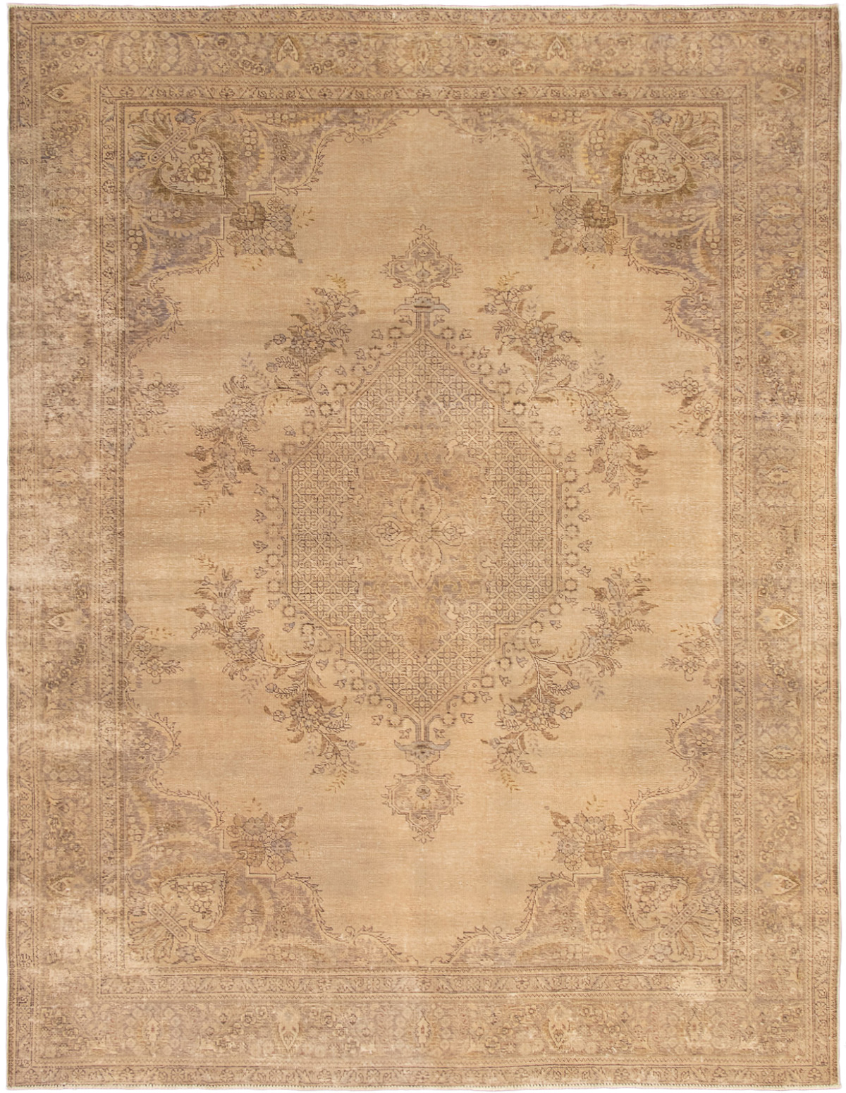 Hand-knotted Antalya Vintage Tan Wool Rug 9'6" x 12'3"  Size: 9'6" x 12'3"  
