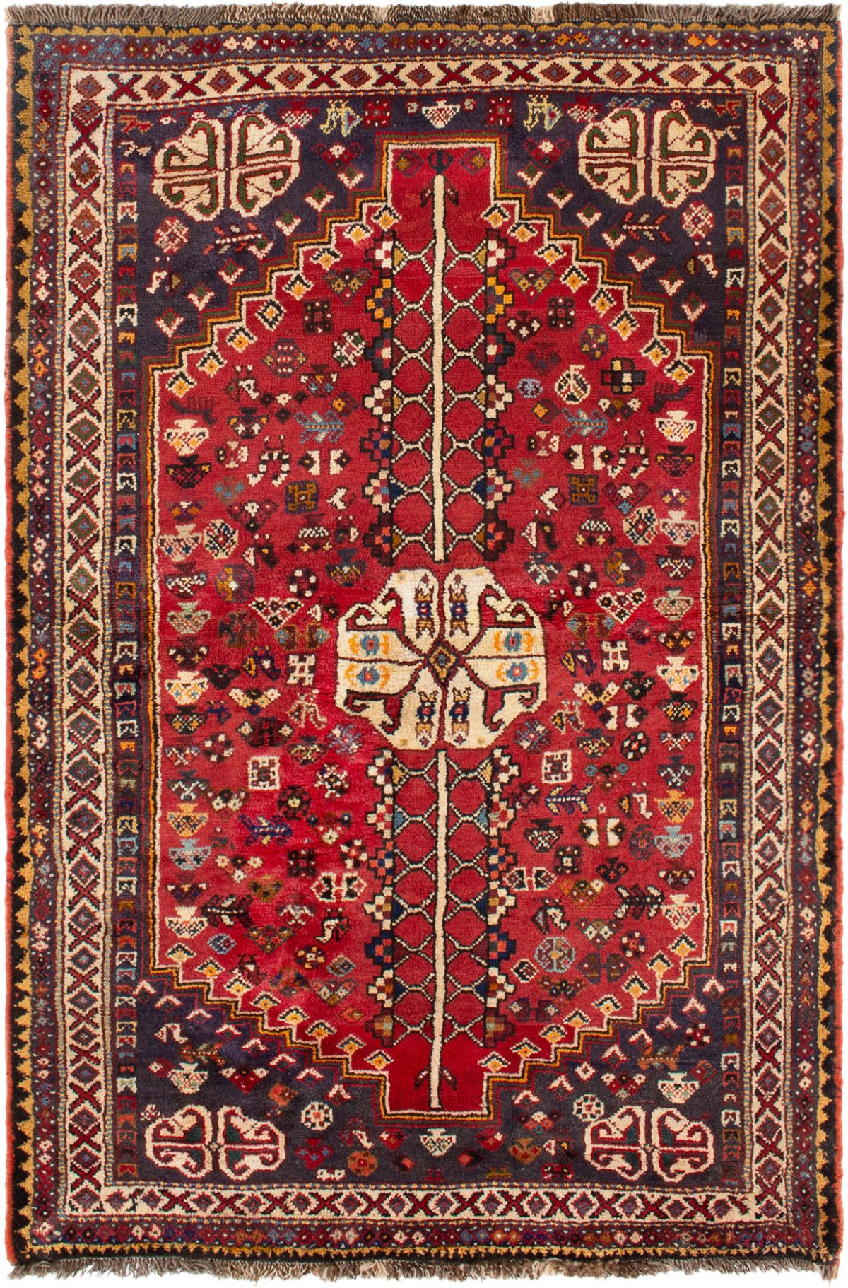 Hand-knotted Shiraz  Wool Rug 3'11" x 5'11" Size: 3'11" x 5'11"  