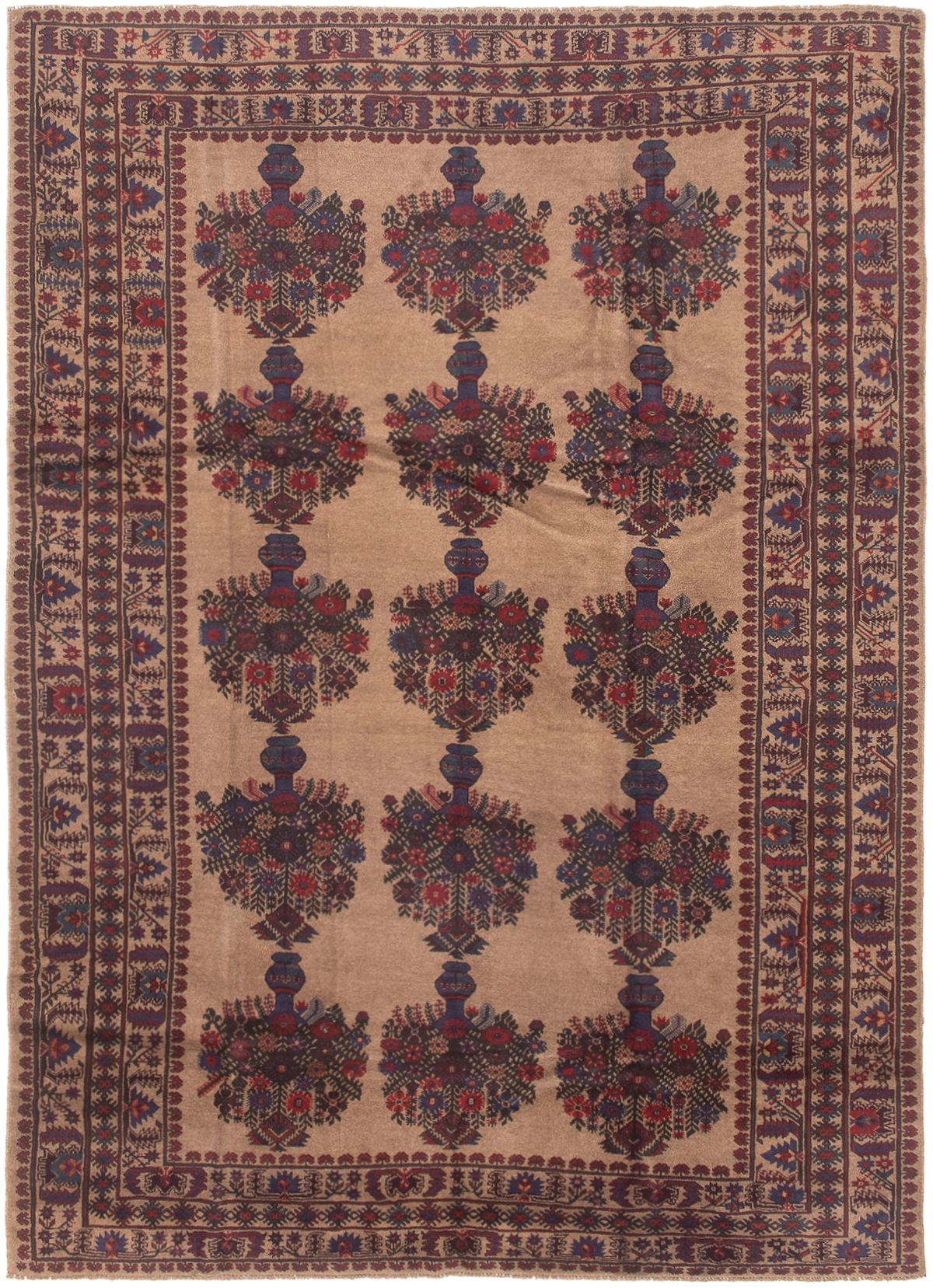 Hand-knotted Finest Rizbaft Tan Wool Rug 6'7" x 9'3" Size: 6'7" x 9'3"  