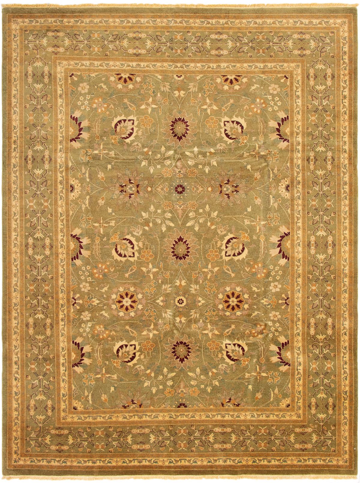 Hand-knotted Peshawar Oushak Green Wool Rug 9'3" x 12'4" Size: 9'3" x 12'4"  