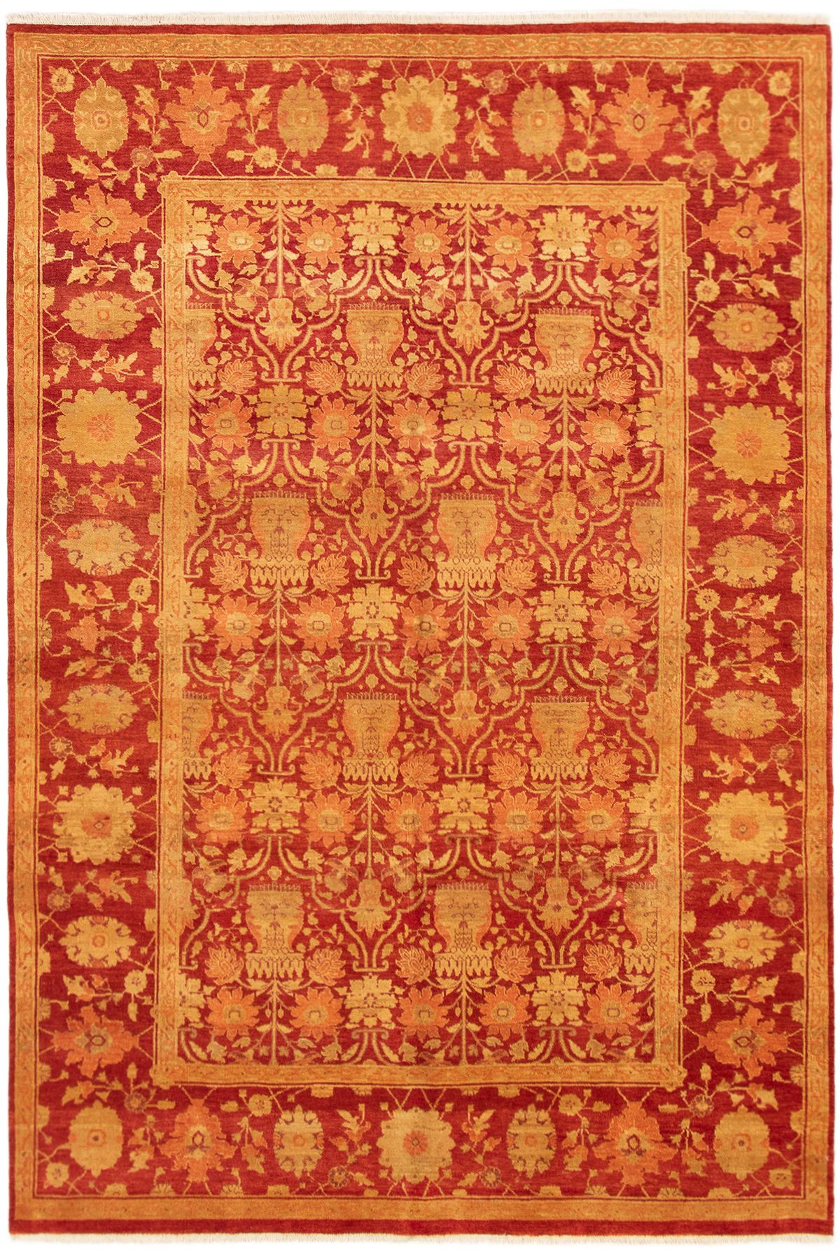 Hand-knotted Peshawar Oushak Red Wool Rug 6'1" x 8'10" Size: 6'1" x 8'10"  