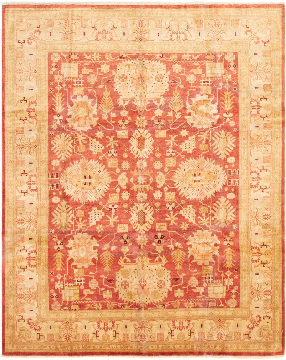 Hand-knotted Peshawar Oushak Red Wool Rug 7'10" x 9'10" Size: 7'10" x 9'10"  