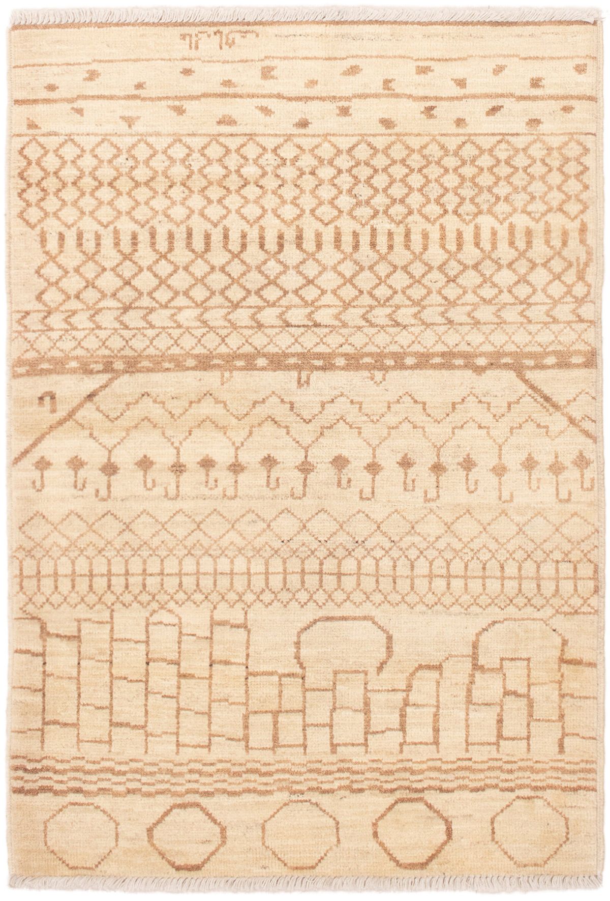 Hand-knotted Tangier Cream, Tan Wool Rug 4'4" x 6'3" Size: 4'4" x 6'3"  