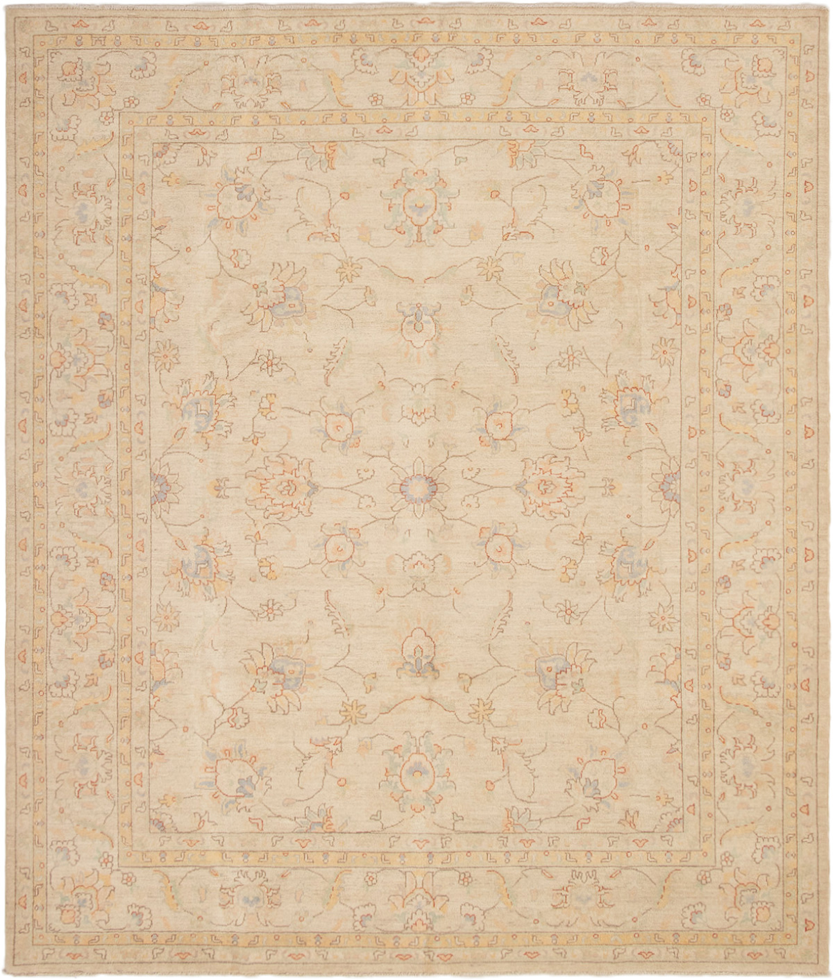 Hand-knotted Peshawar Finest Cream Wool Rug 8'4" x 9'10" Size: 8'4" x 9'10"  