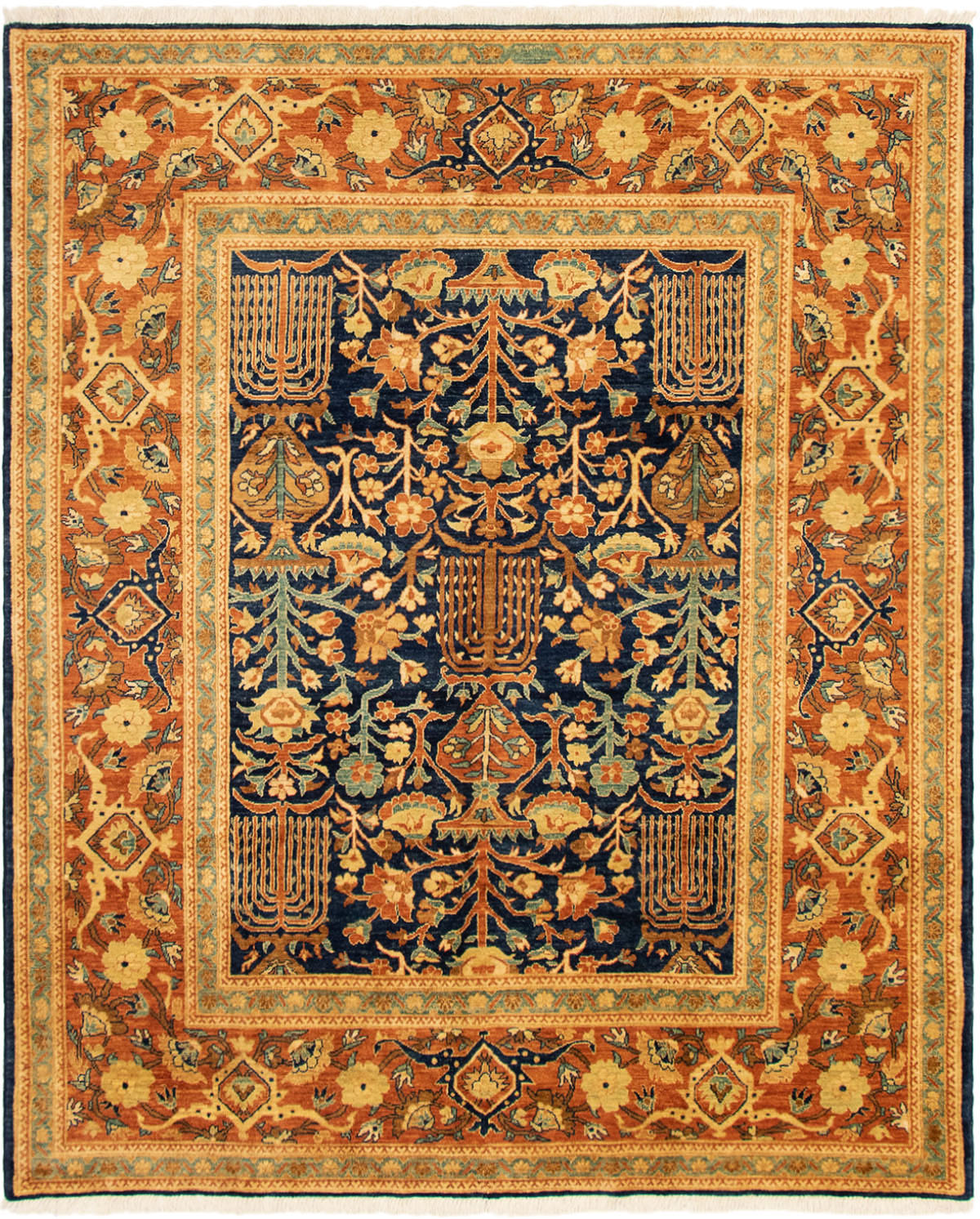 Hand-knotted Peshawar Finest Copper, Dark Navy Wool Rug 8'0" x 9'10" Size: 8'0" x 9'10"  