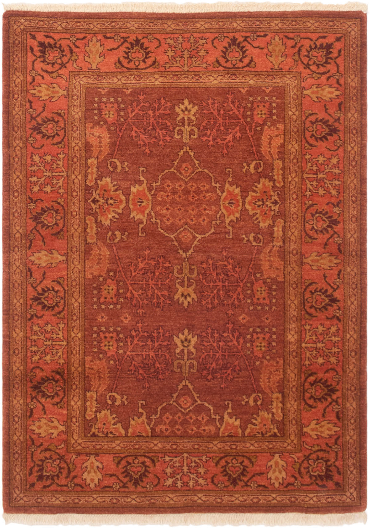 Hand-knotted Peshawar Oushak Dark Copper Wool Rug 4'2" x 5'10" Size: 4'2" x 5'10"  