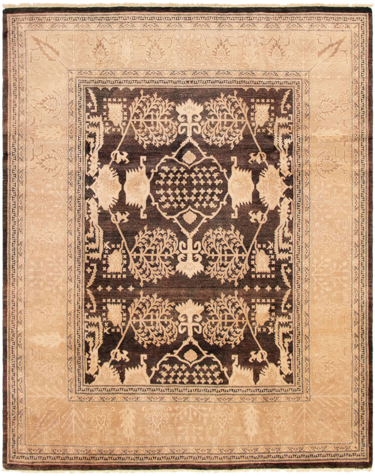 Hand-knotted Peshawar Oushak Dark Brown Wool Rug 8'2" x 10'2" Size: 8'2" x 10'2"  