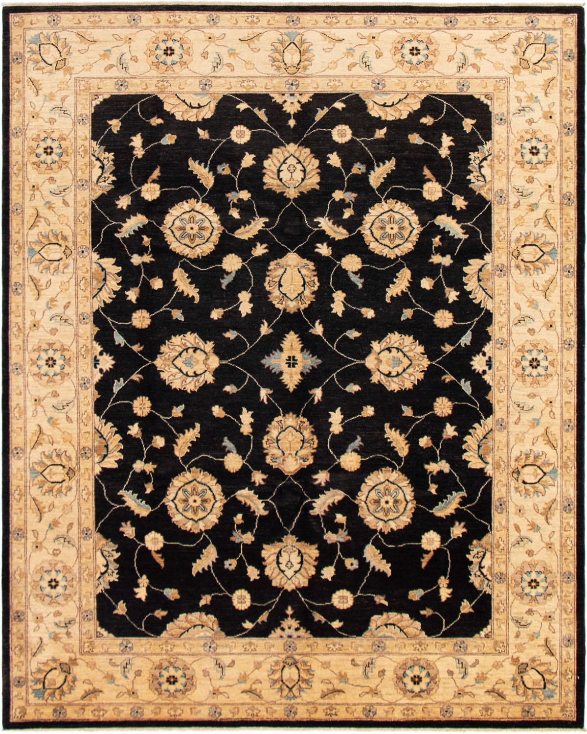 Hand-knotted Peshawar Finest Black Wool Rug 7'10" x 9'10" Size: 7'10" x 9'10"  
