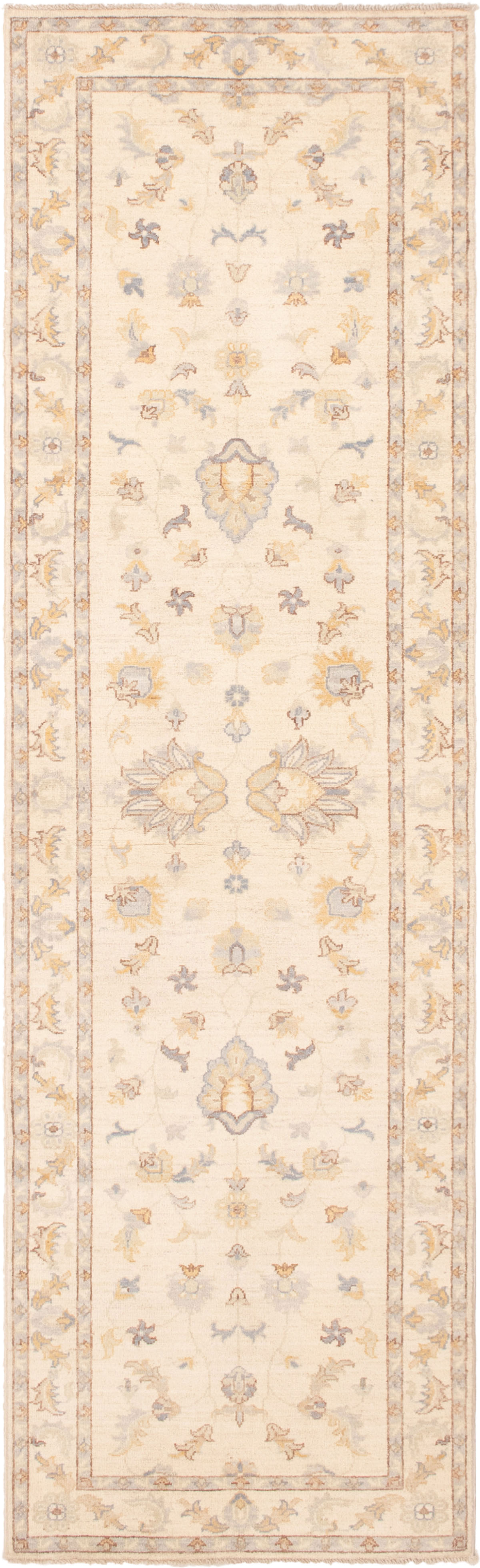 Hand-knotted Peshawar Finest Cream Wool Rug 2'9" x 9'6" Size: 2'9" x 9'6"  