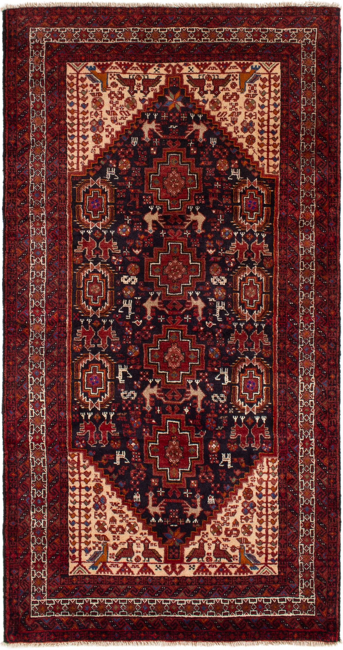 Hand-knotted Finest Baluch  Wool Rug 3'7" x 6'11" Size: 3'7" x 6'11"  