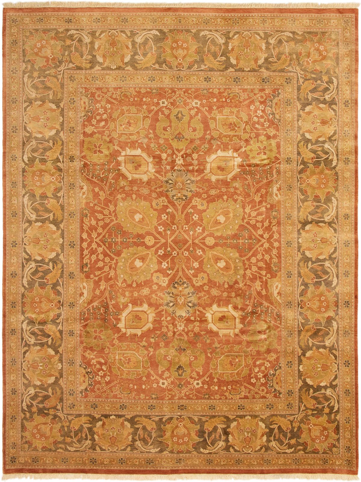 Hand-knotted Peshawar Finest Copper Wool Rug 9'0" x 11'10" Size: 9'0" x 11'10"  