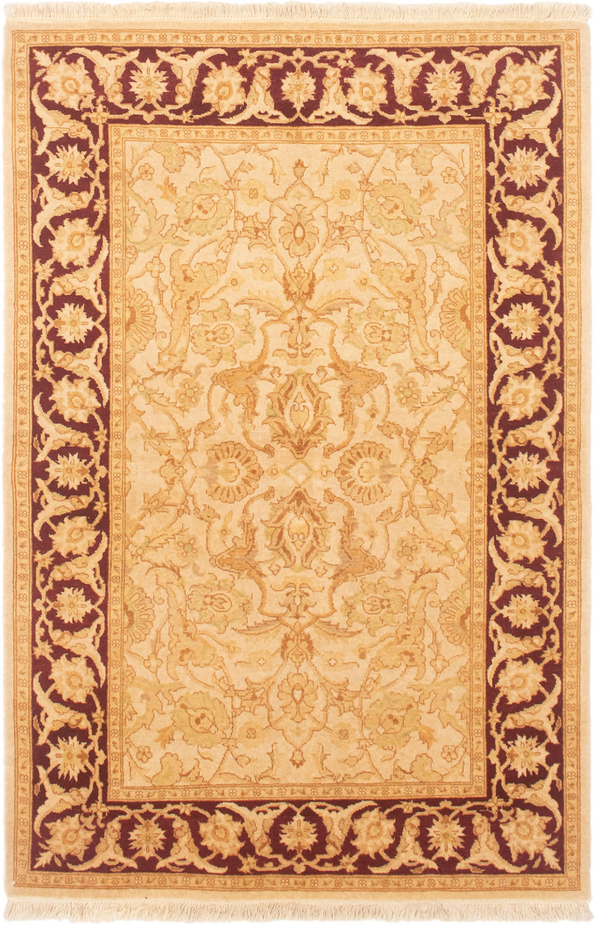 Hand-knotted Peshawar Finest Cream Wool Rug 4'1" x 6'1" Size: 4'1" x 6'1"  