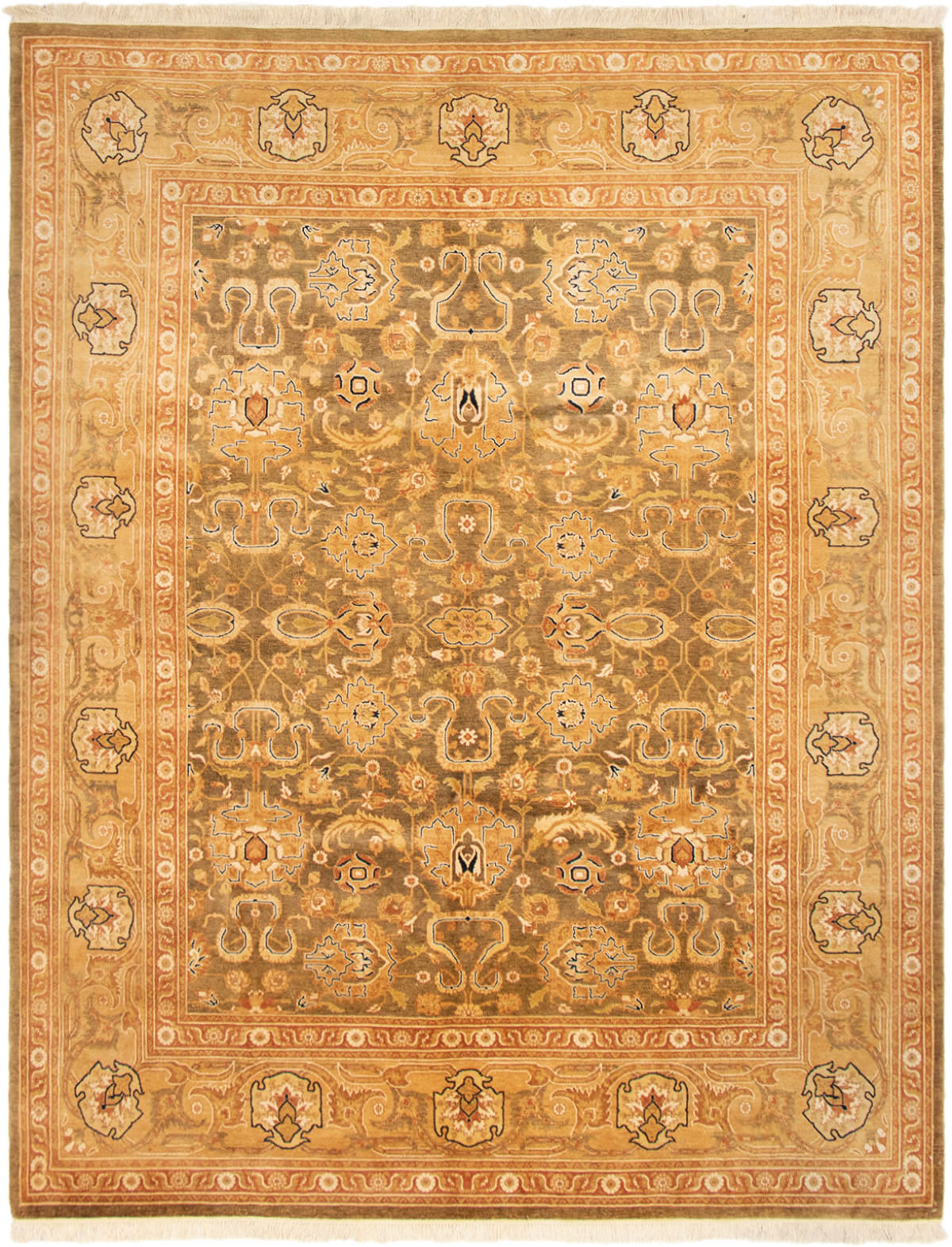 Hand-knotted Peshawar Finest Olive Wool Rug 8'0" x 10'2" Size: 8'0" x 10'2"  