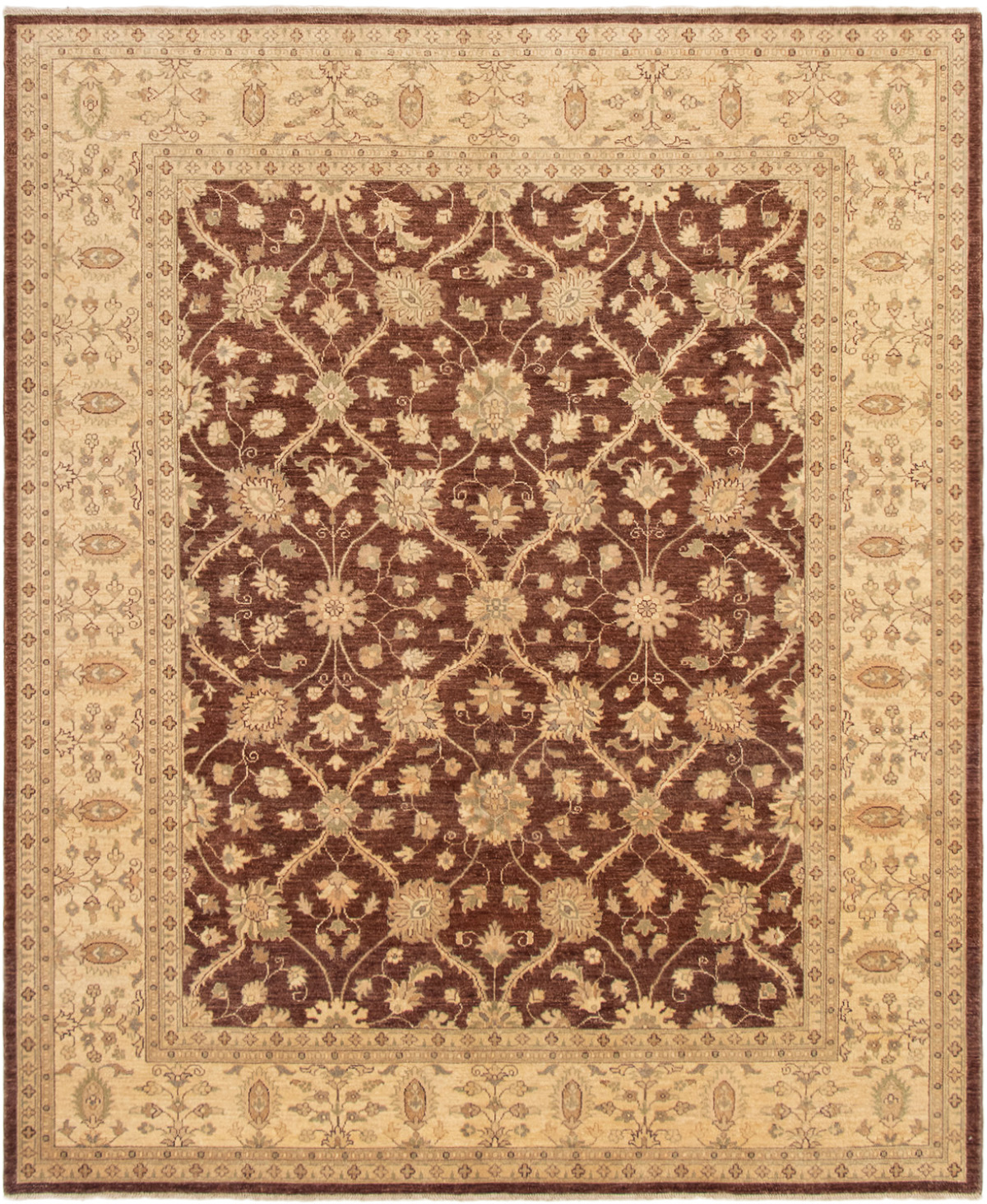 Hand-knotted Peshawar Finest Dark Brown Wool Rug 8'3" x 10'0" Size: 8'3" x 10'0"  