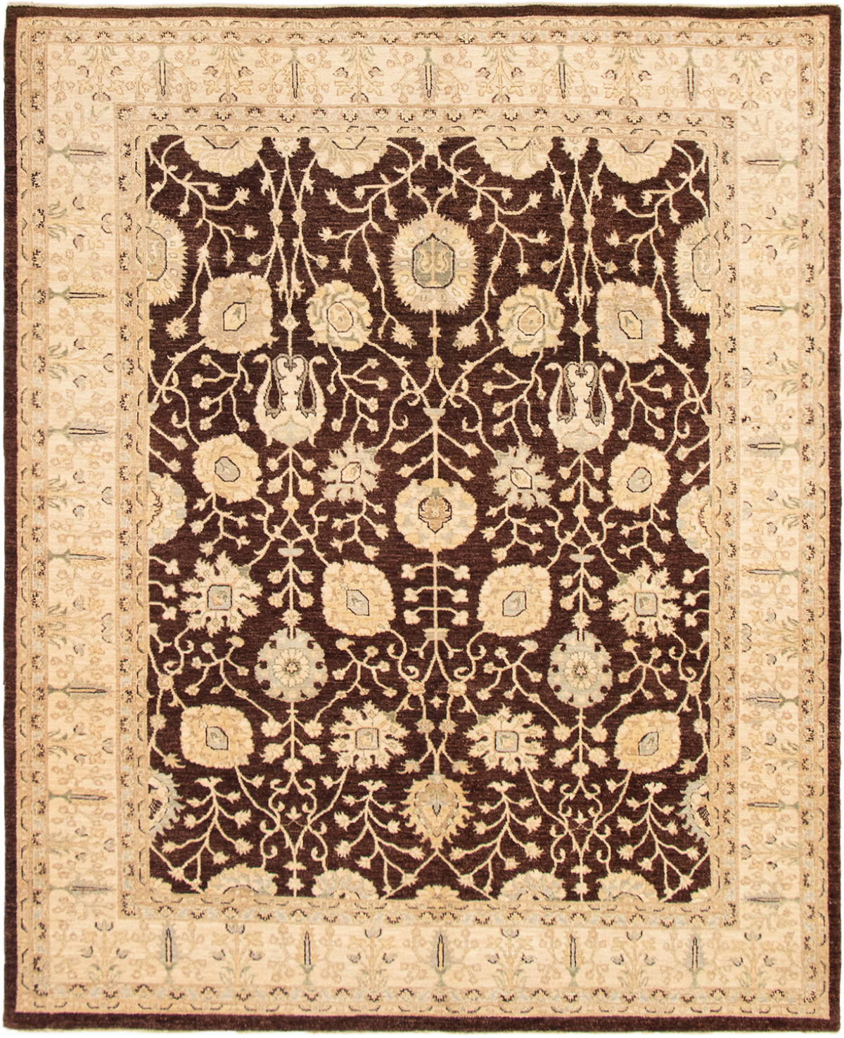 Hand-knotted Peshawar Finest Dark Brown Wool Rug 8'0" x 9'9" Size: 8'0" x 9'9"  