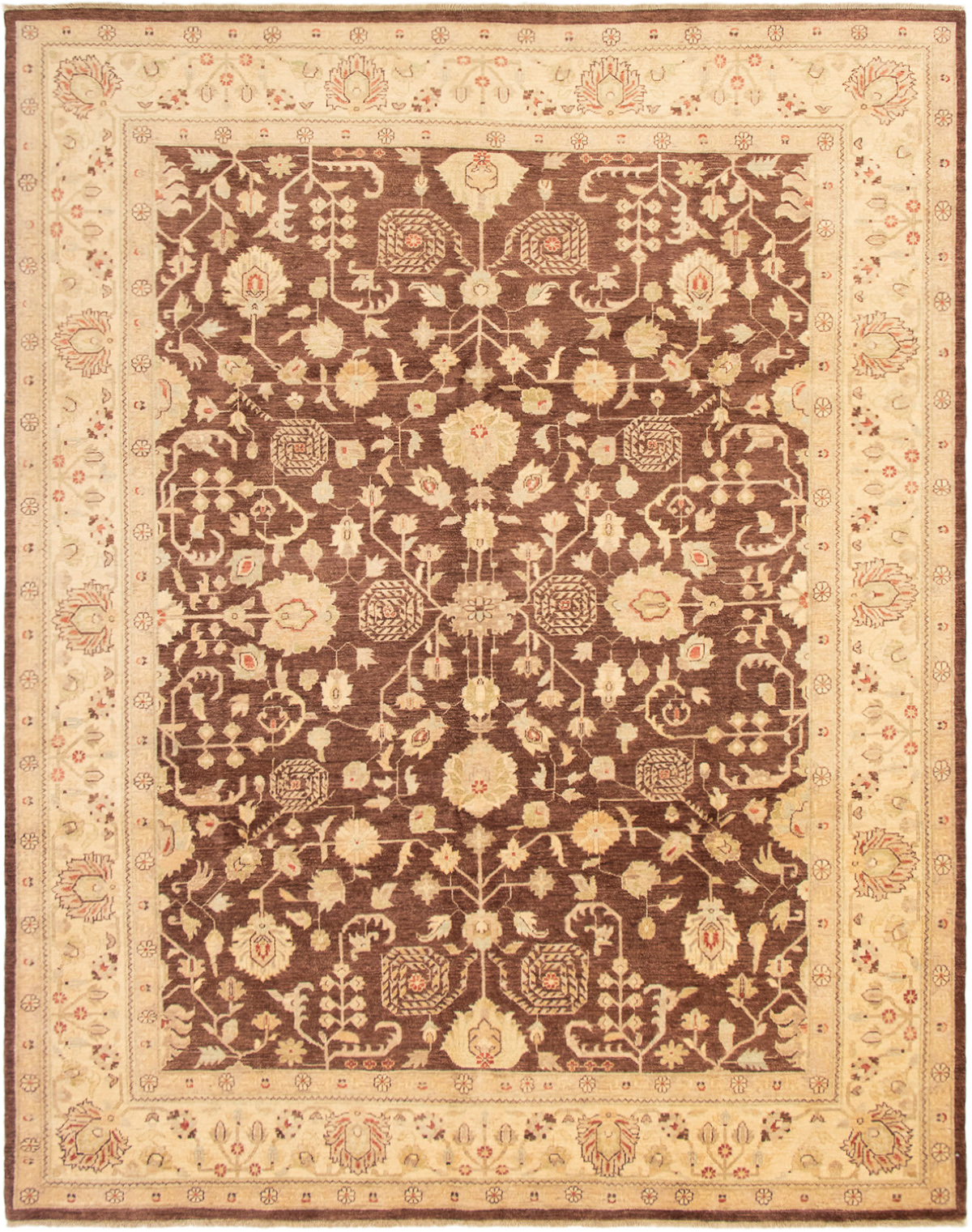 Hand-knotted Peshawar Finest Dark Brown Wool Rug 9'2" x 11'10" Size: 9'2" x 11'10"  