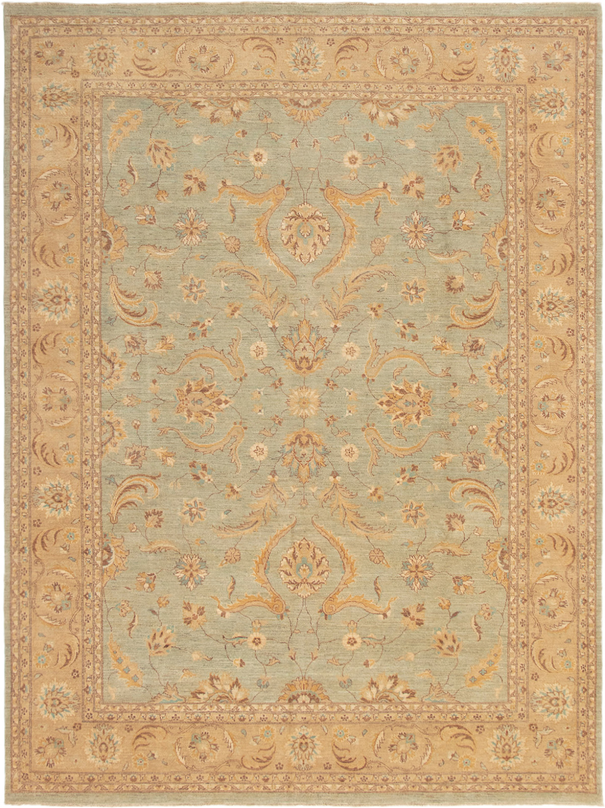 Hand-knotted Peshawar Finest Cyan Wool Rug 9'3" x 12'3" Size: 9'3" x 12'3"  