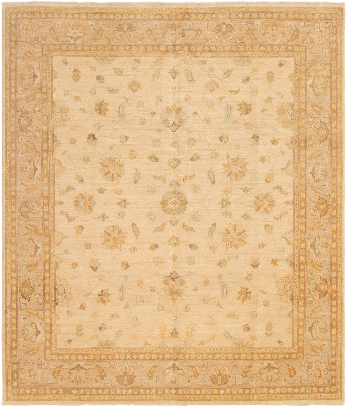 Hand-knotted Peshawar Finest Ivory Wool Rug 8'3" x 9'10" Size: 8'3" x 9'10"  
