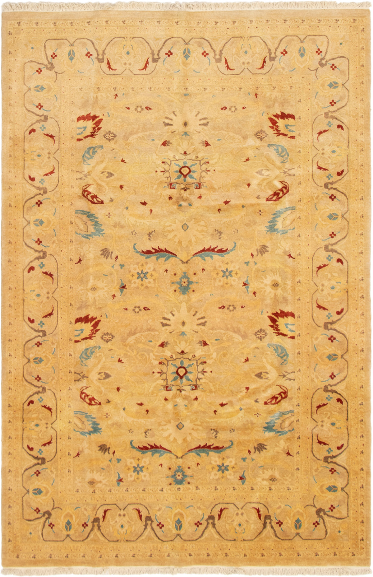 Hand-knotted Peshawar Finest Ivory Wool Rug 6'2" x 9'4" Size: 6'2" x 9'4"  