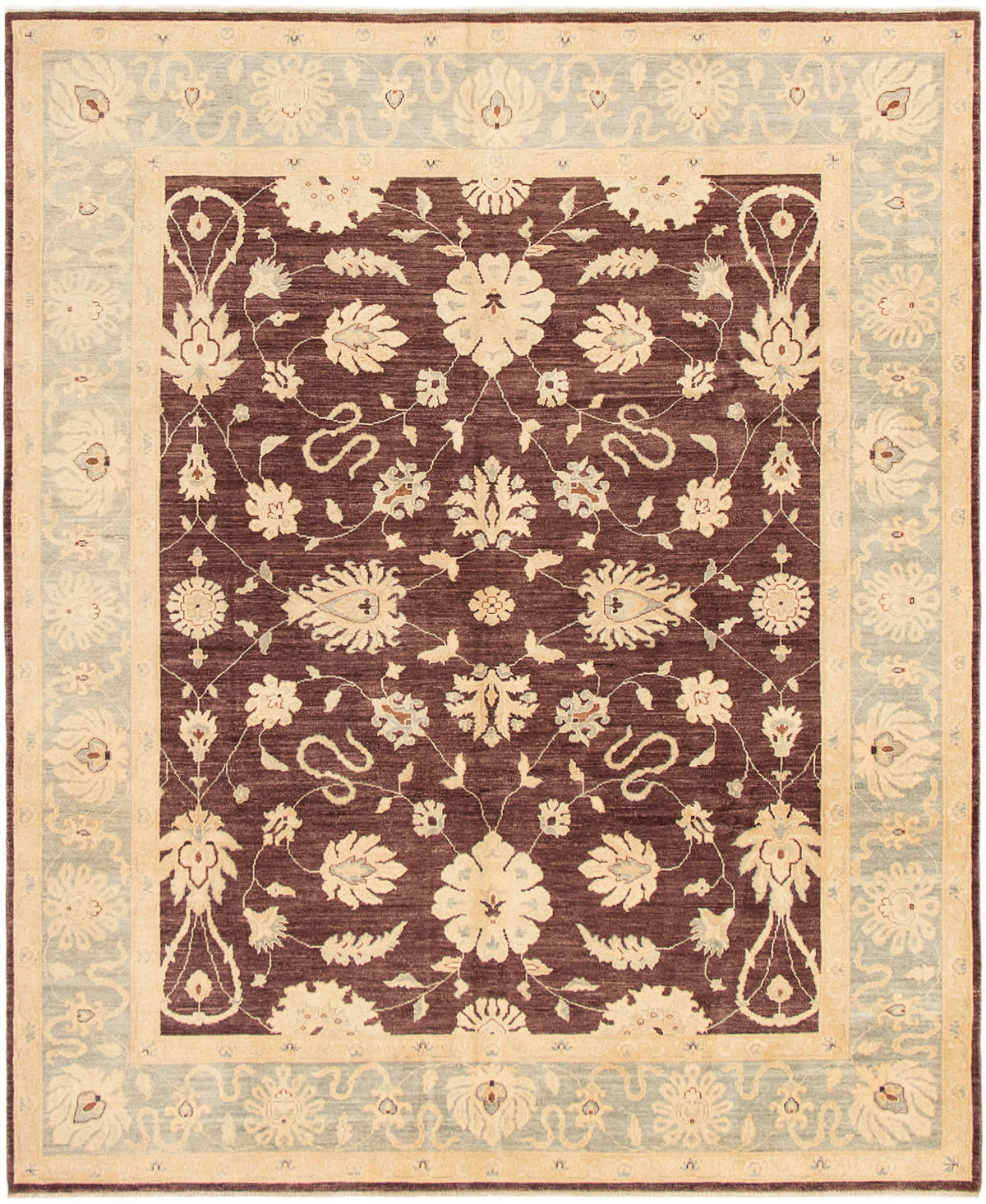 Hand-knotted Peshawar Finest Dark Brown Wool Rug 8'2" x 9'9" Size: 8'2" x 9'9"  