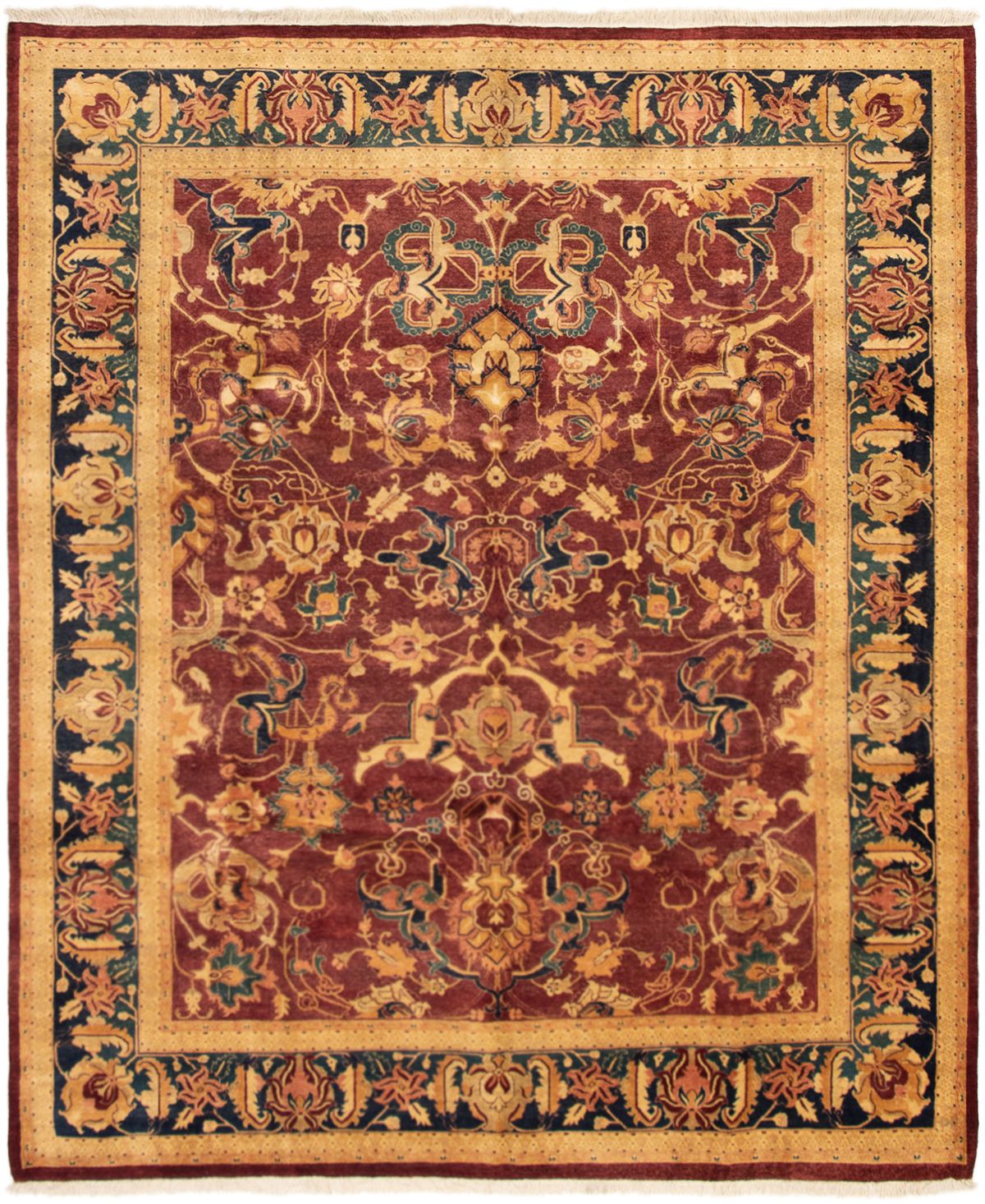 Hand-knotted Peshawar Finest Burgundy Wool Rug 8'1" x 9'7" Size: 8'1" x 9'7"  