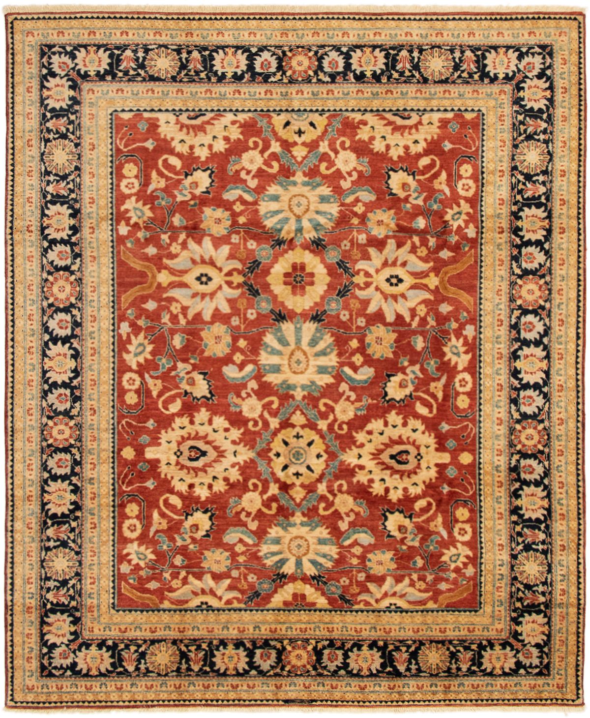 Hand-knotted Peshawar Finest Red Wool Rug 8'1" x 9'8" Size: 8'1" x 9'8"  