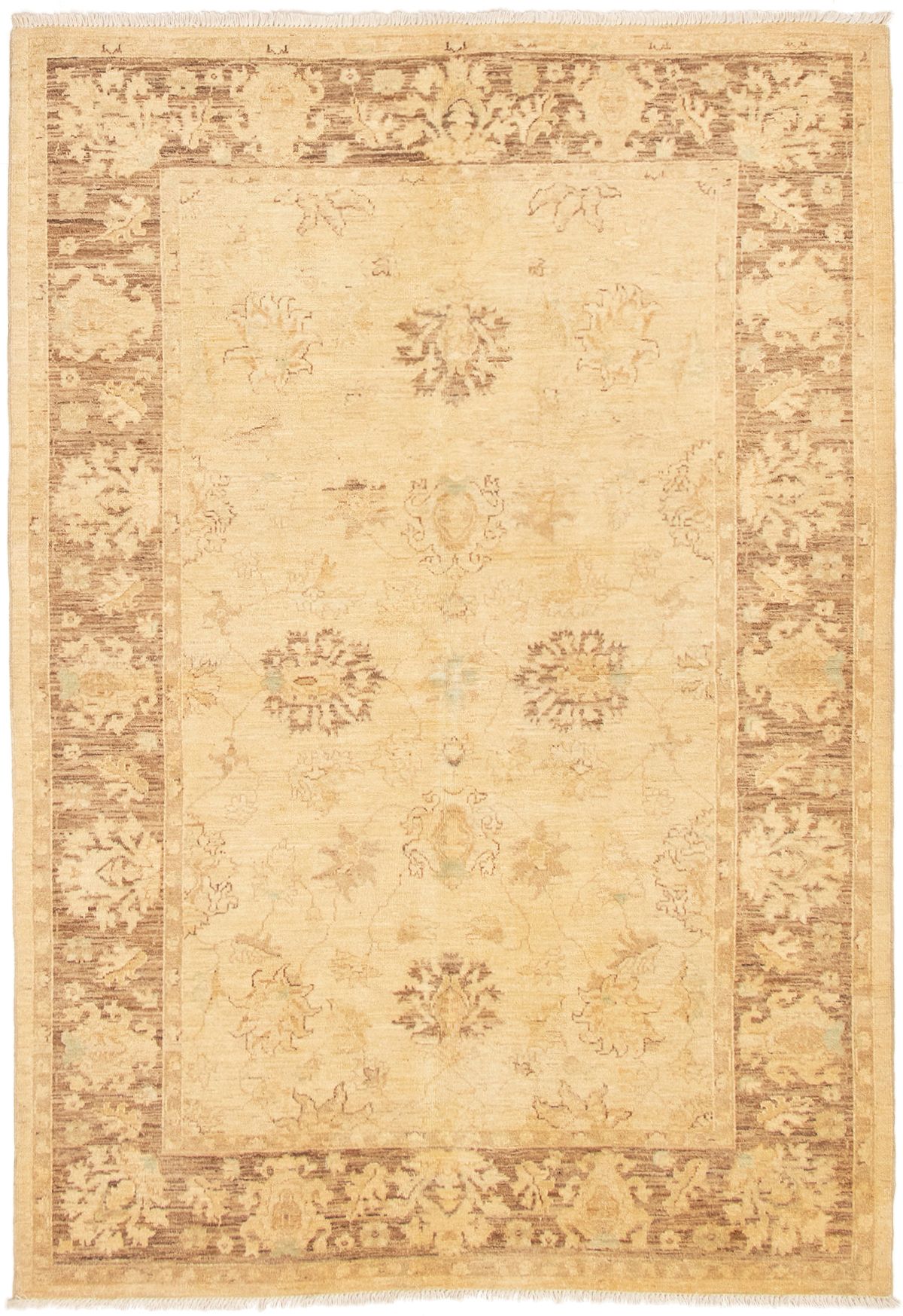 Hand-knotted Chobi Finest Ivory Wool Rug 6'1" x 8'10" Size: 6'1" x 8'10"  