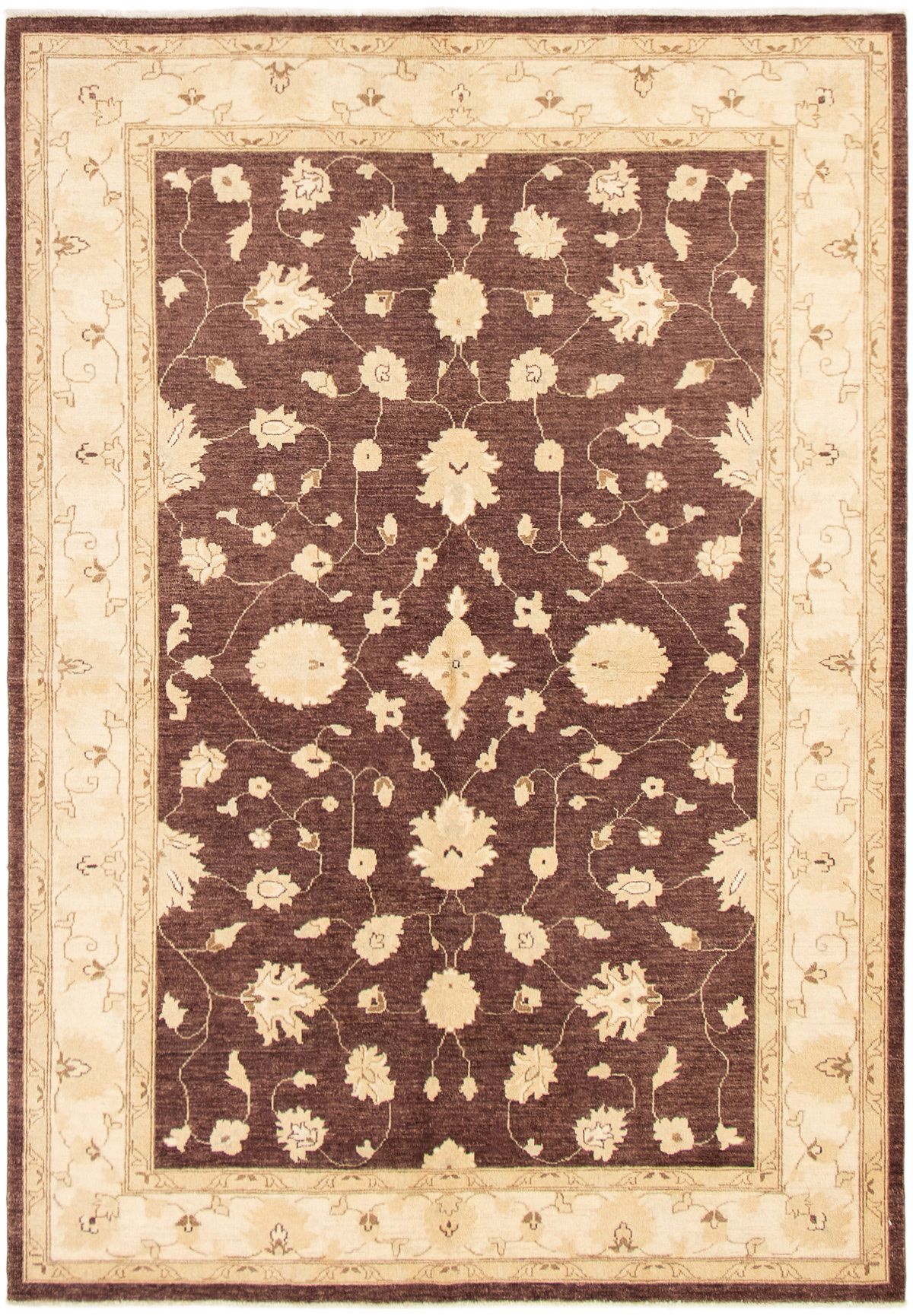 Hand-knotted Peshawar Finest Dark Brown Wool Rug 6'2" x 8'10" Size: 6'2" x 8'10"  