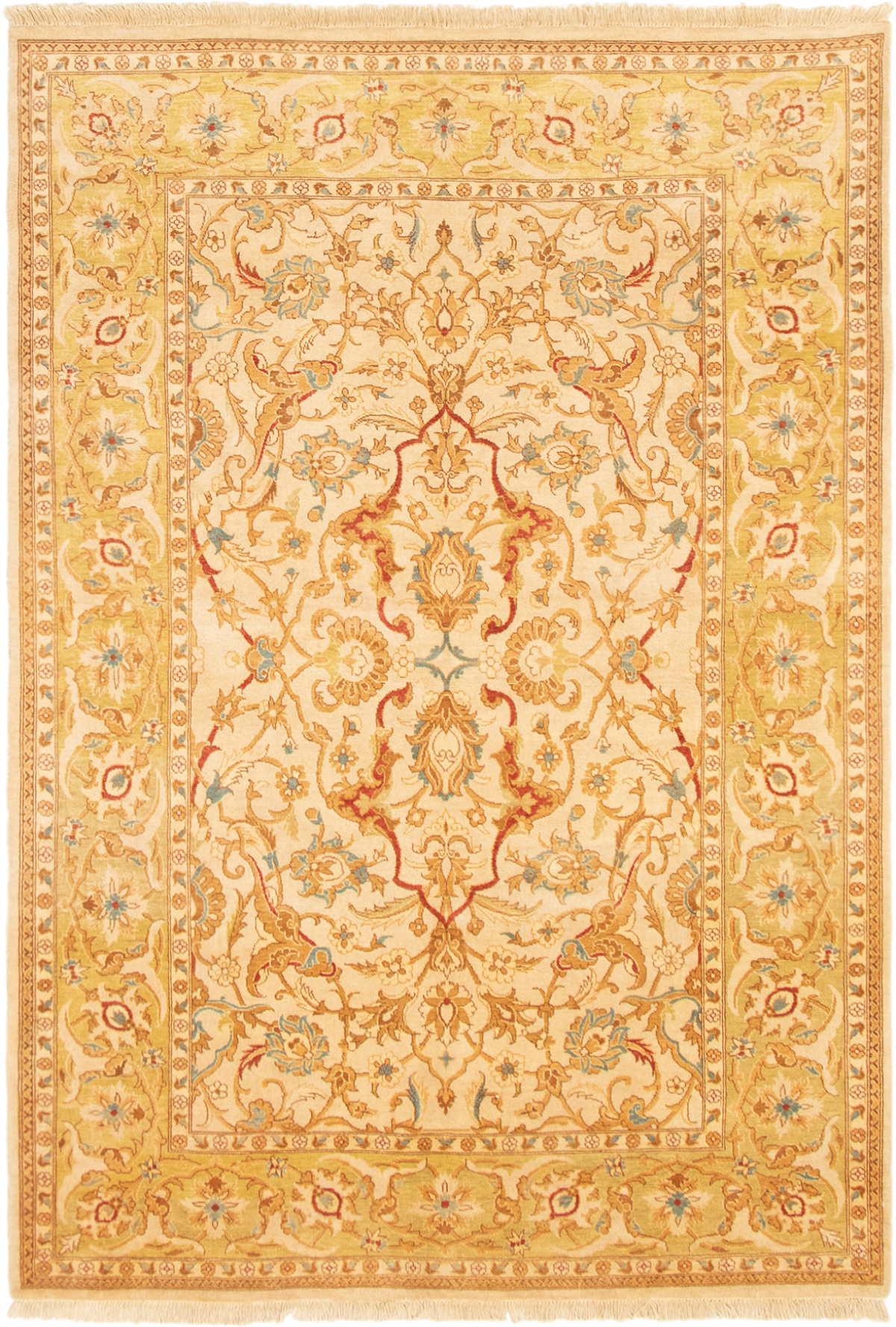 Hand-knotted Peshawar Finest Ivory Wool Rug 6'0" x 8'10" Size: 6'0" x 8'10"  