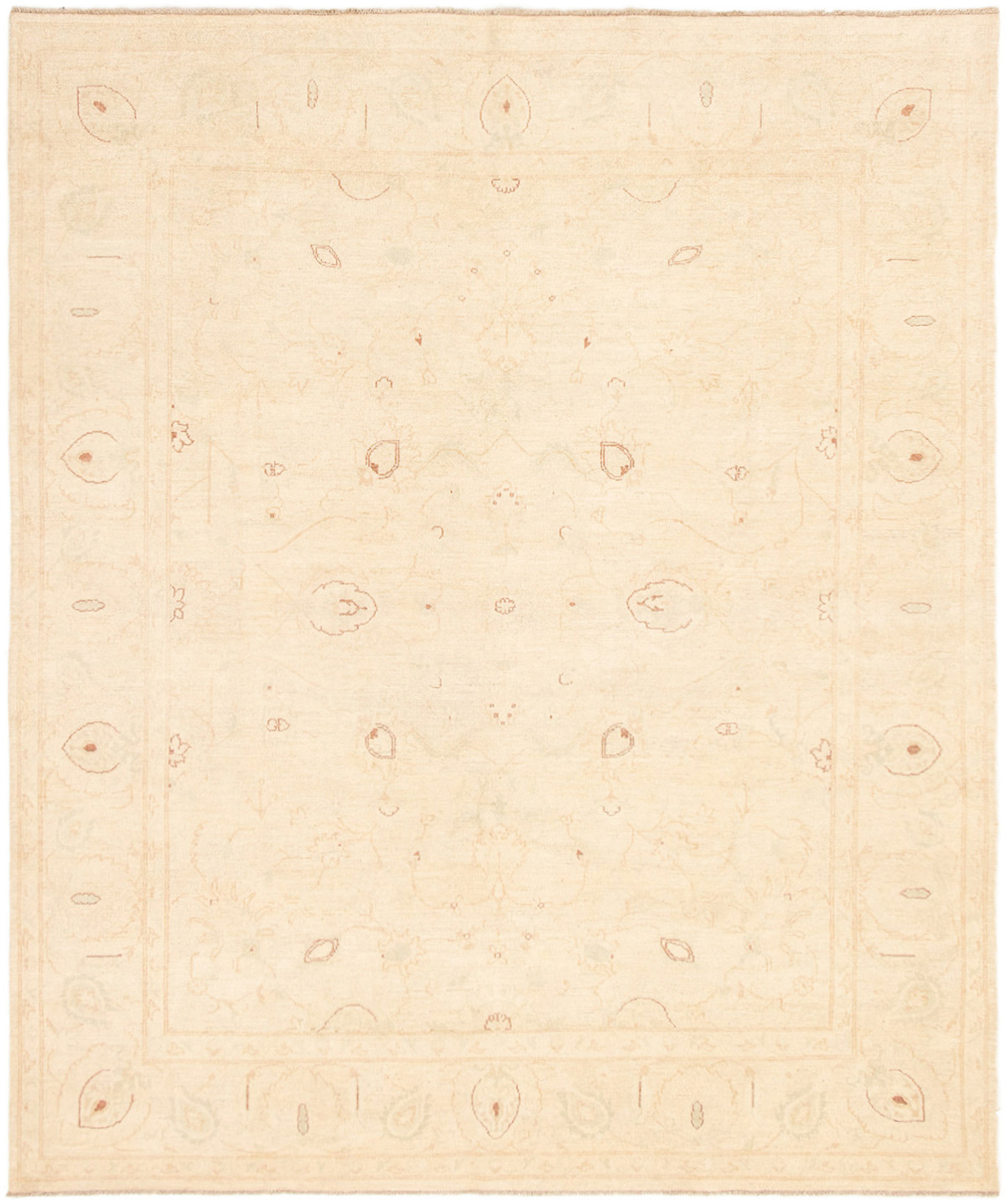Hand-knotted Peshawar Finest Cream Wool Rug 8'1" x 9'9"  Size: 8'1" x 9'9"  