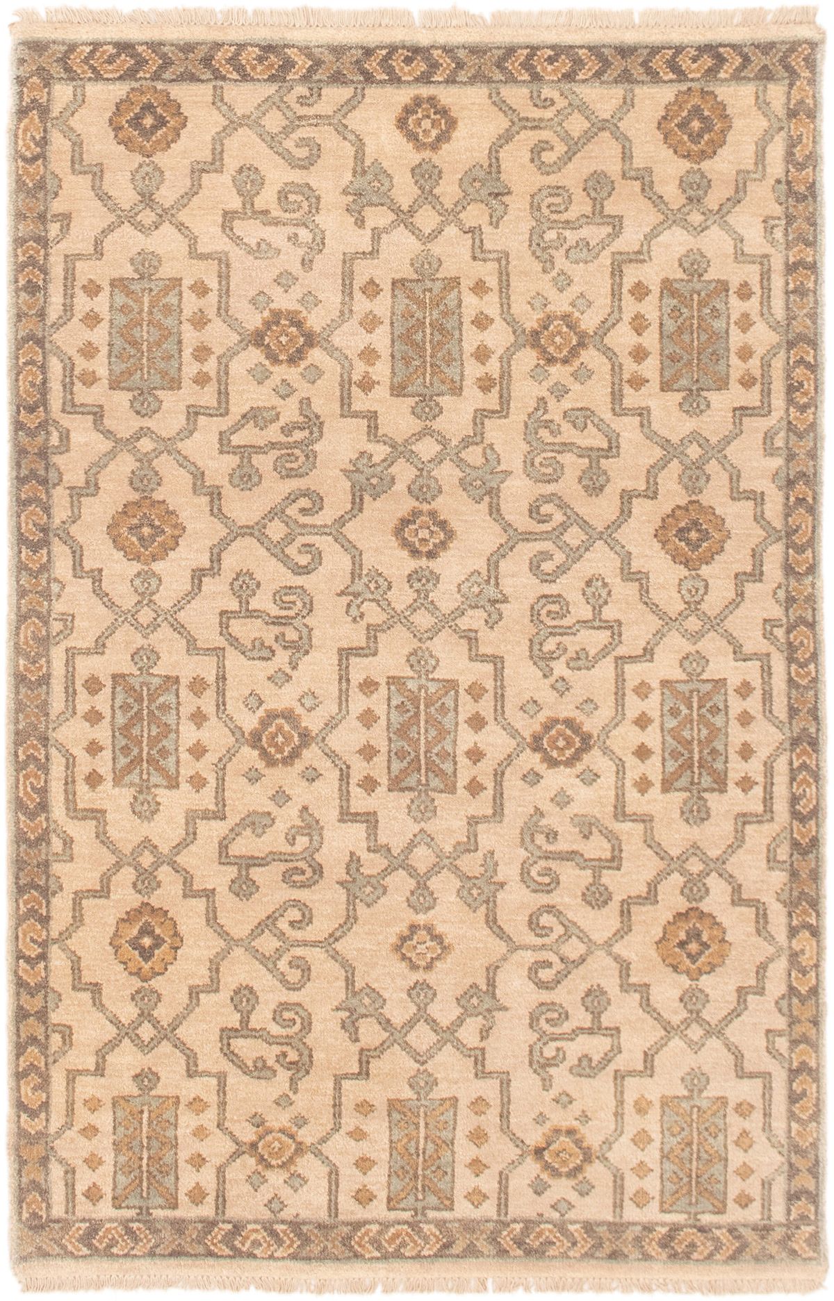 Hand-knotted Ikat Royale Ivory Wool Rug 3'10" x 5'11" Size: 3'10" x 5'11"  